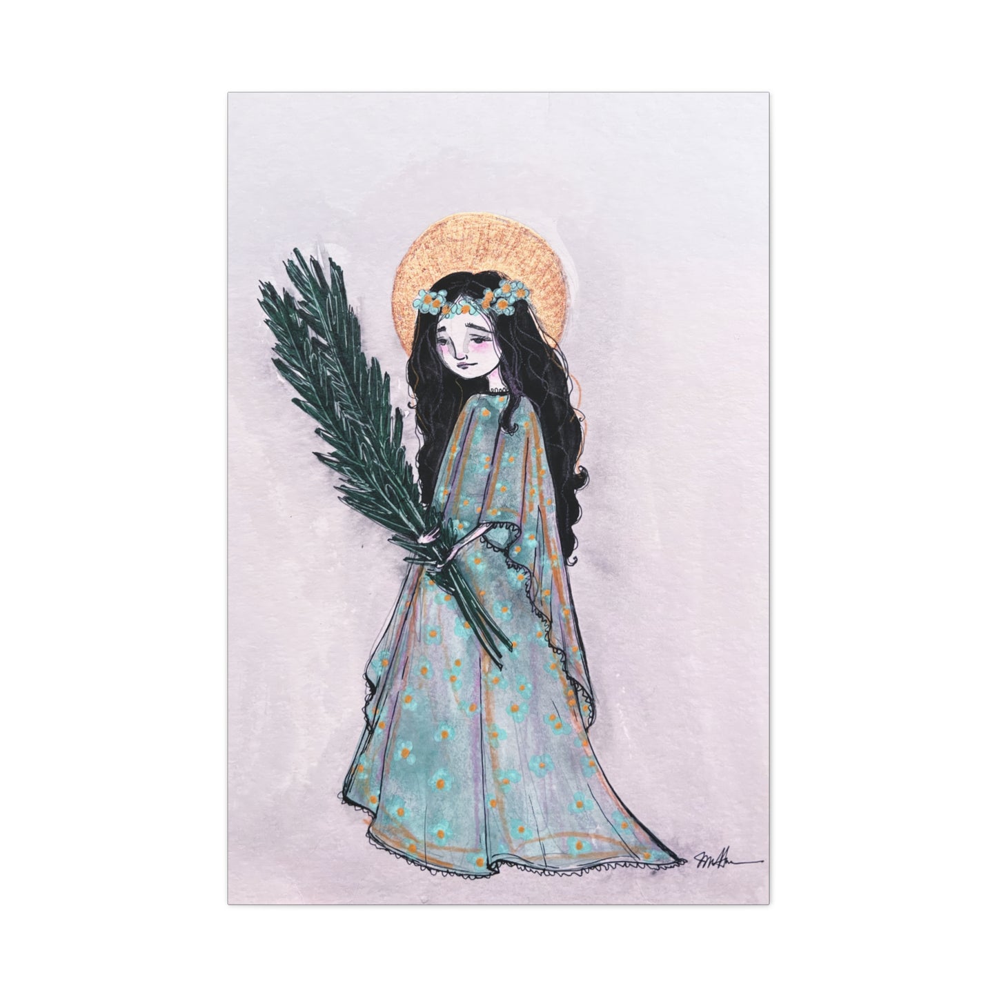 Saint Faith Canvas Print - Hand-Drawn Art - Catholic Print | Faith Hope and Charity Sacred Art | Sanctified Solocosmo Religious Artwork