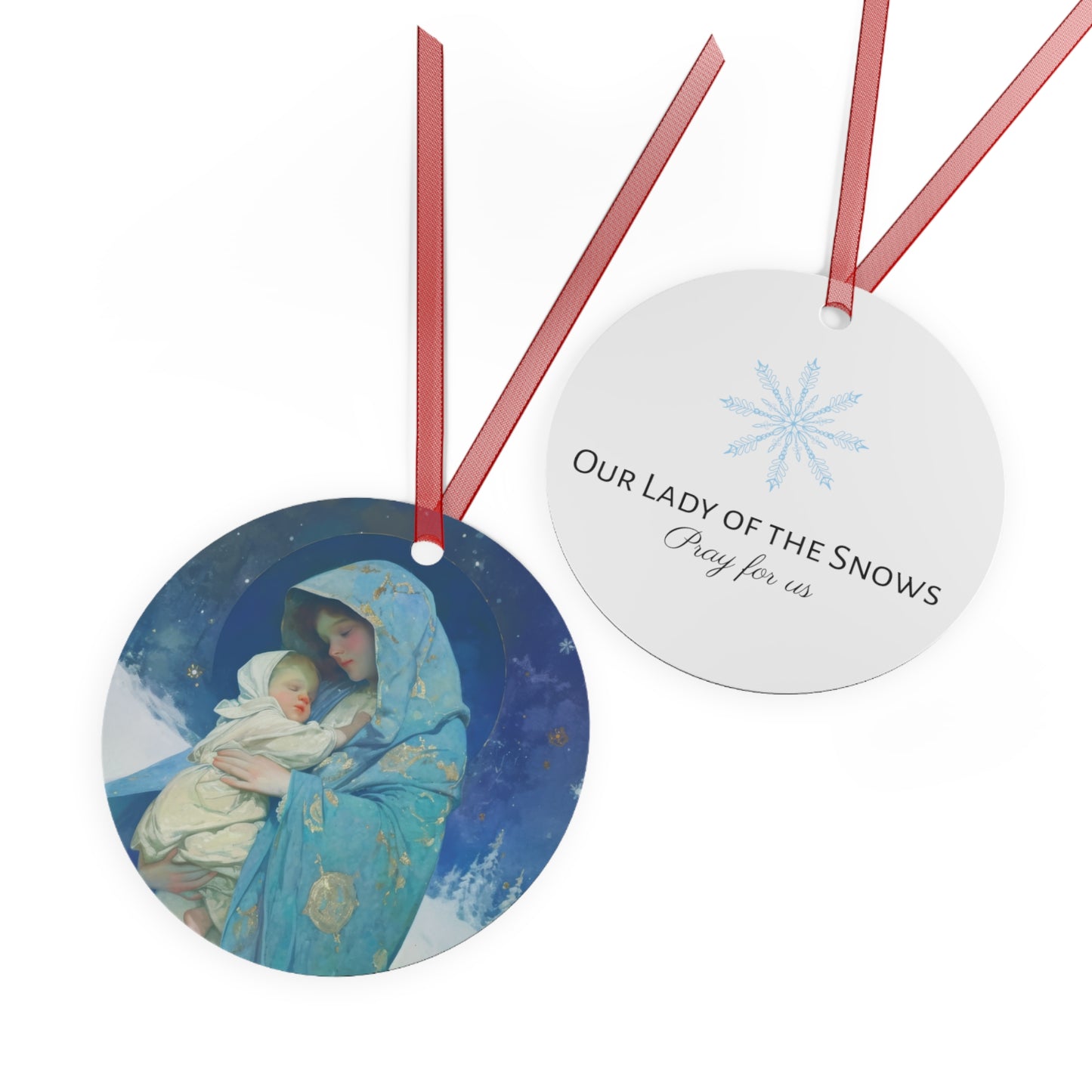 Snowfall of Grace: Our Lady's Blessing Metal Ornament - Religious Holiday Christmas Keepsake - Religious Catholic Tree Ornament - Holiday