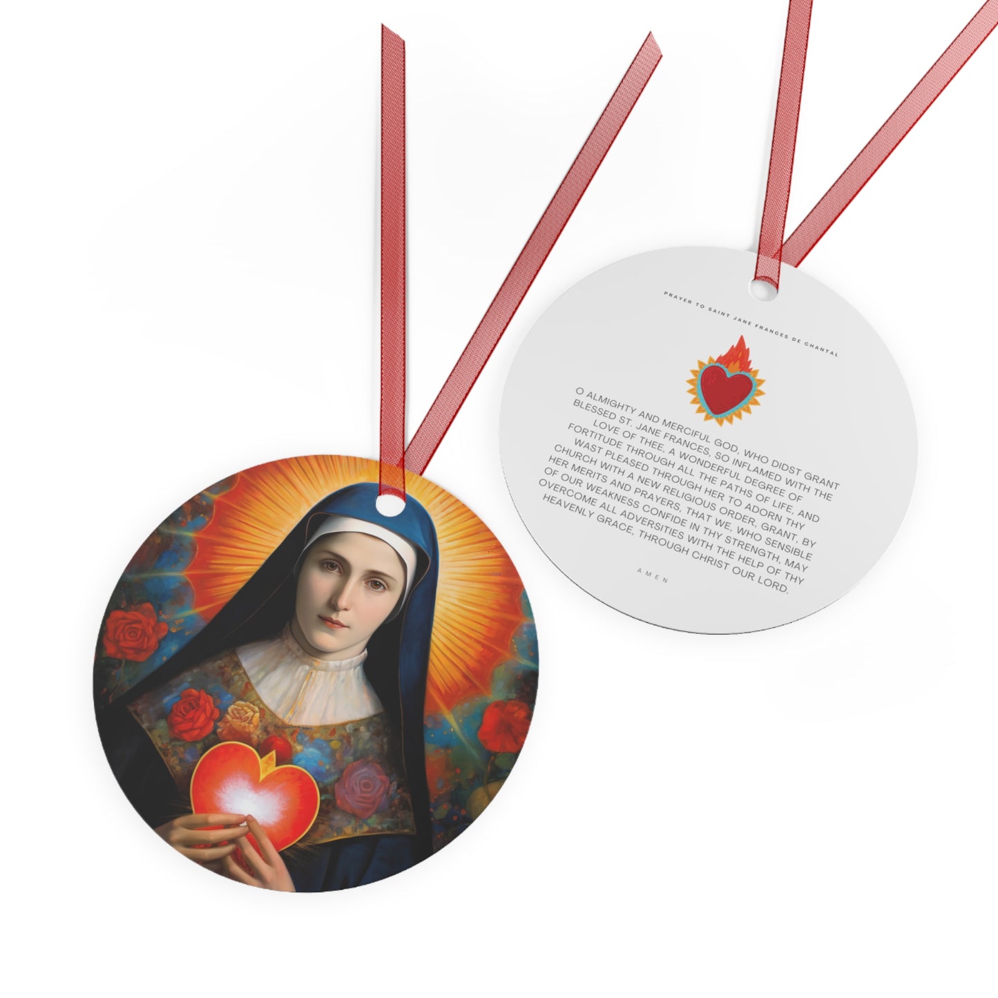 Saint Jane Frances de Chantal Metal Ornament - Religious Holiday Christmas Ornament and Keepsake - Double sided - Prayer Ornament