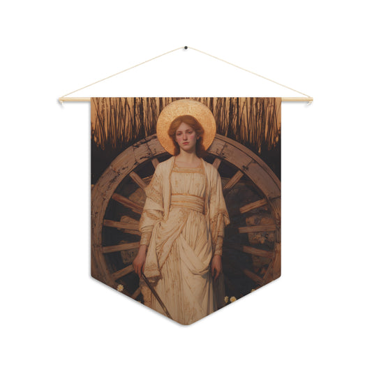 Saint Catherine of Alexandria Pennant / Banner / Wall Hanging - Prayer room art - 18" x 21" - Catholic - Large Banner