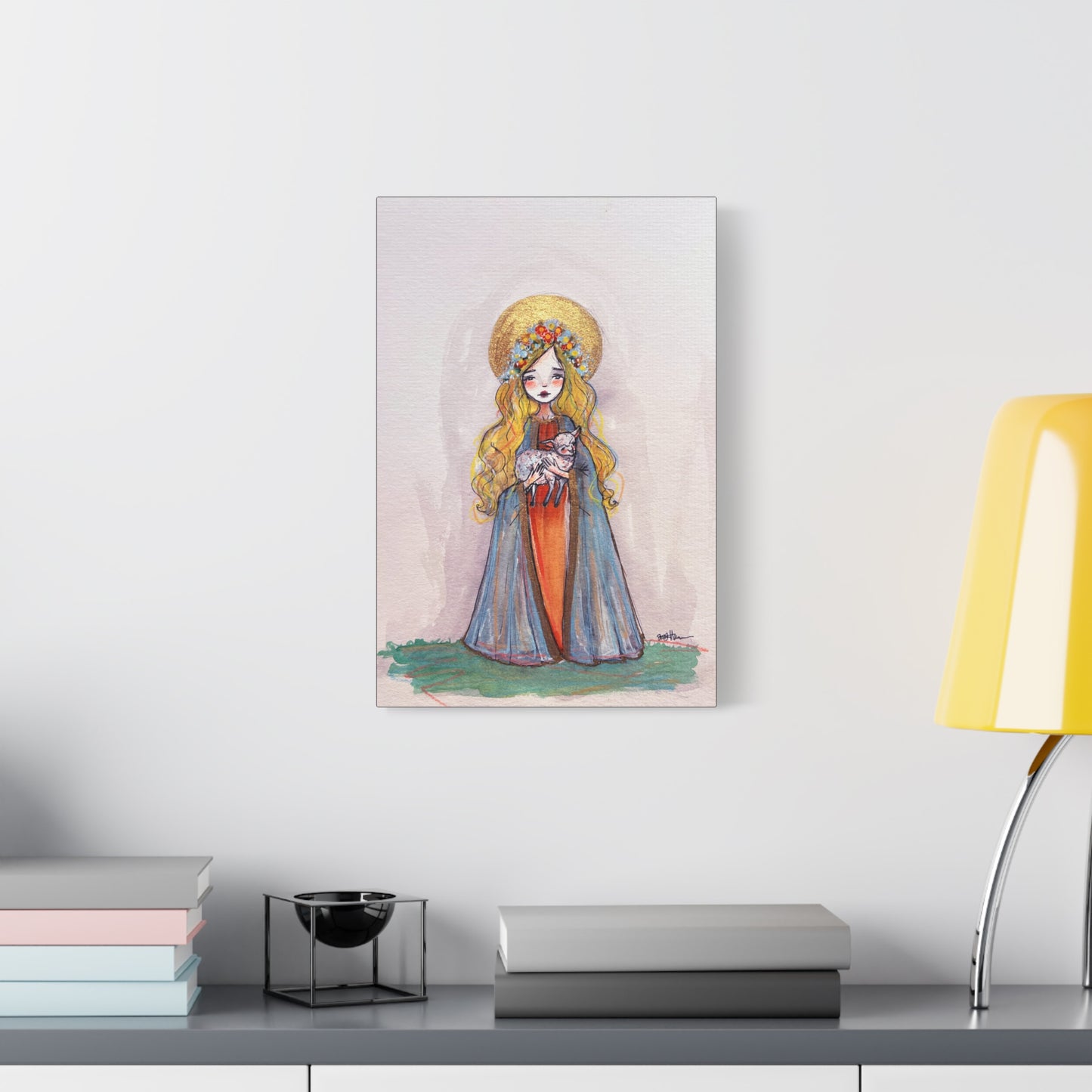Saint Agnes of Rome Catholic Canvas Print | Christian Sacred Art | Hand-Drawn Watercolor Devotional Wall Art Religious Artwork
