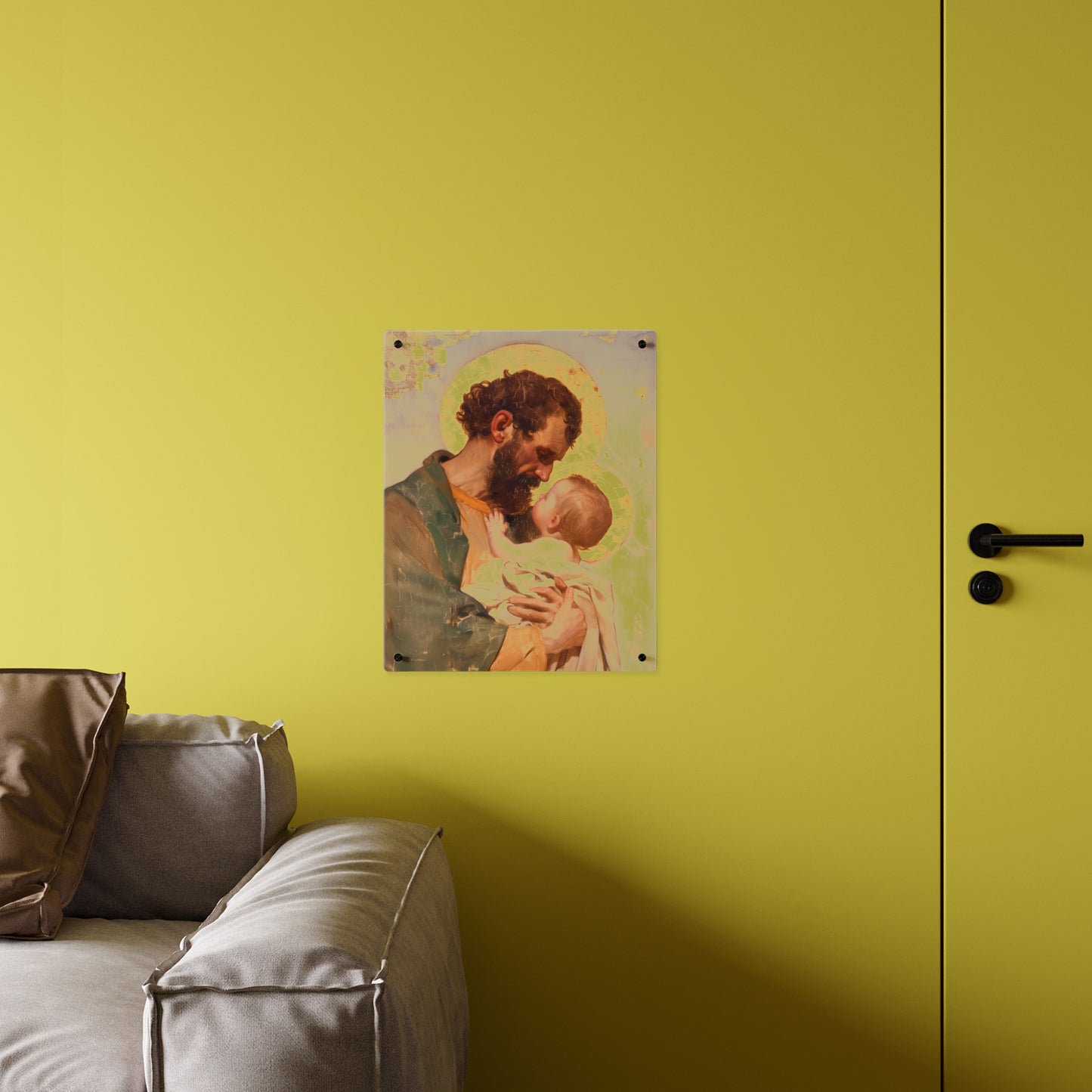 Saint Joseph, Pillar of the Holy Family Acrylic Wall Art Panel - Ready to Hang Acrylic Print - Catholic Saint - The Christ Child and Joseph