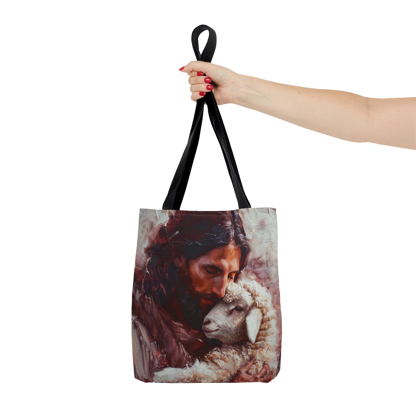 Jesus and the Little Lamb Tote Bag - Large Medium Small Faith Art Bag - Catholic Faith Purse - Religious Carry All