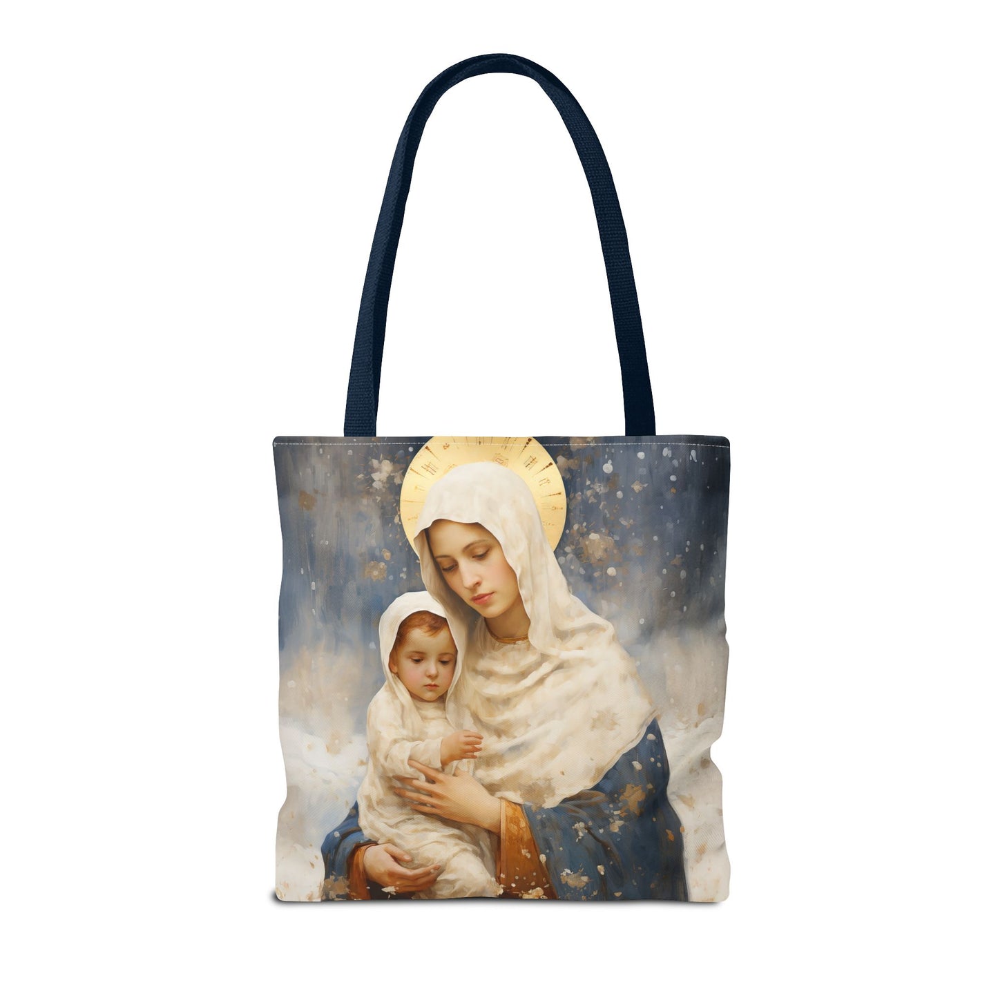 Winter's Grace : Our Lady of the Snows Tote Bag - Catholic faith inspired carry-all purse - day to day bag - Double Sided