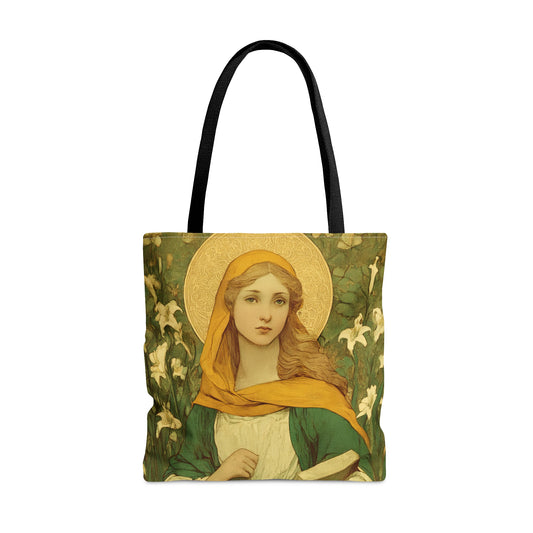 Saint Dymphna Tote Bag - Large Medium Small Faith Art Bag - Catholic Faith Purse - Double Sided