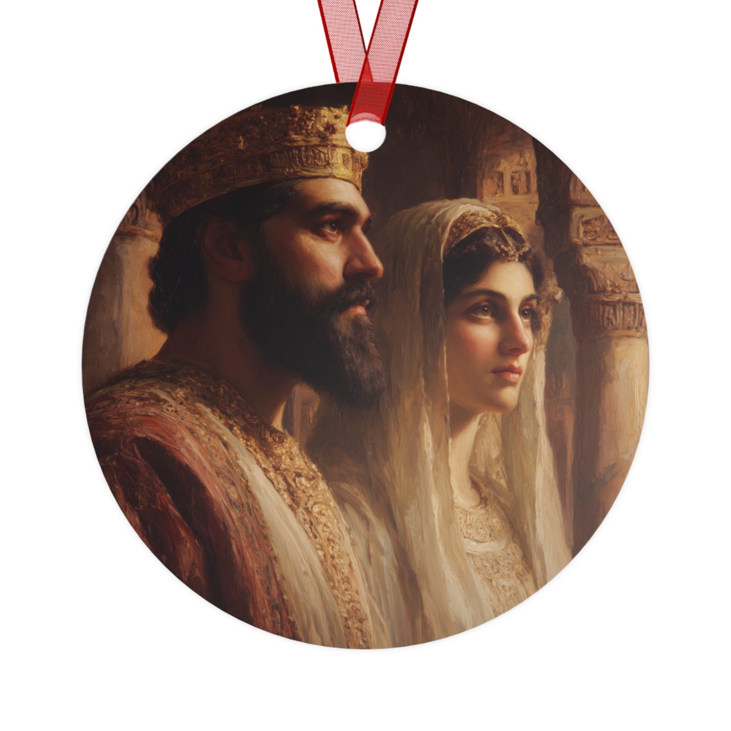 King Xerxes and Queen Esther - Metal Ornament - Religious Holiday Christmas Ornament and Keepsake