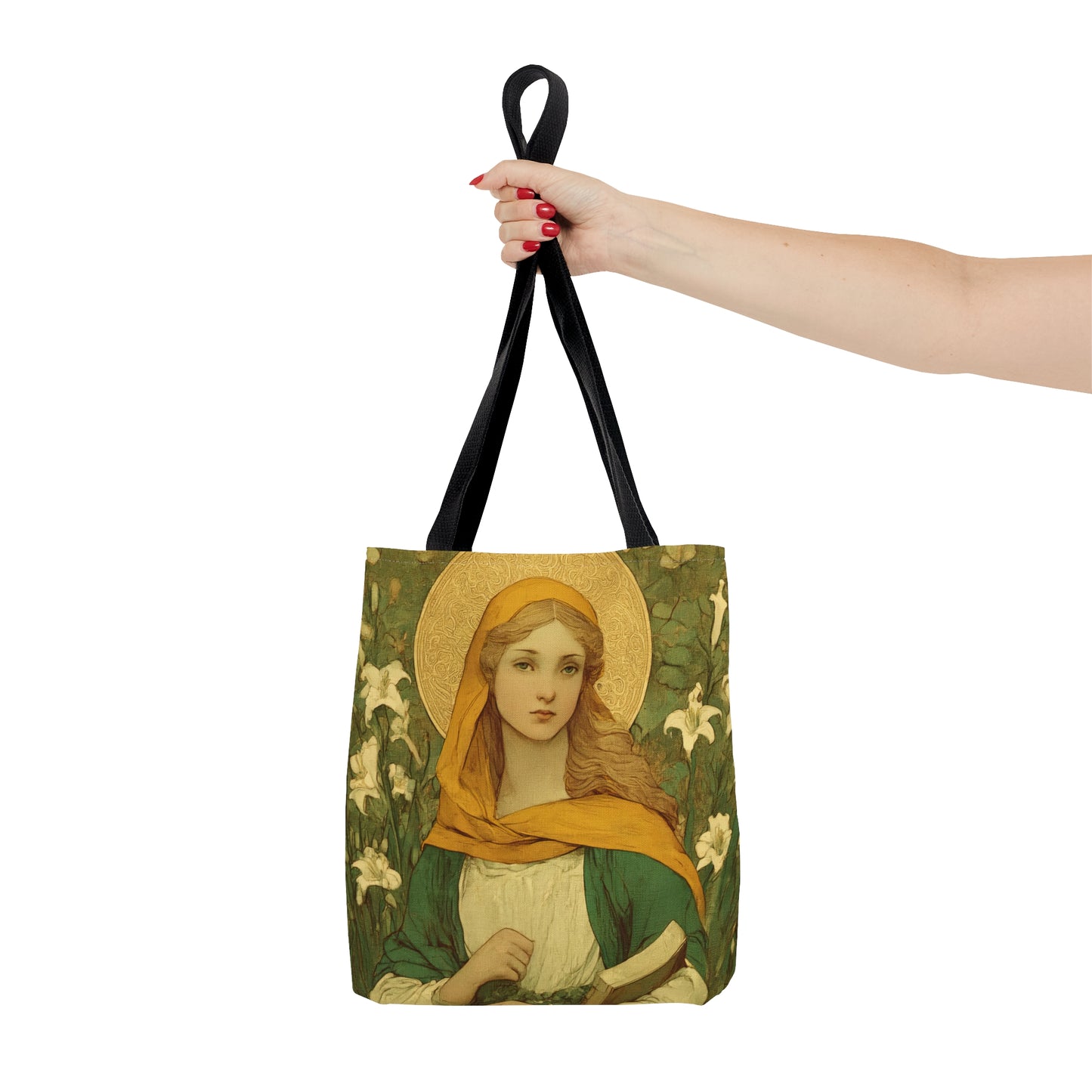 Saint Dymphna Tote Bag - Large Medium Small Faith Art Bag - Catholic Faith Purse - Double Sided
