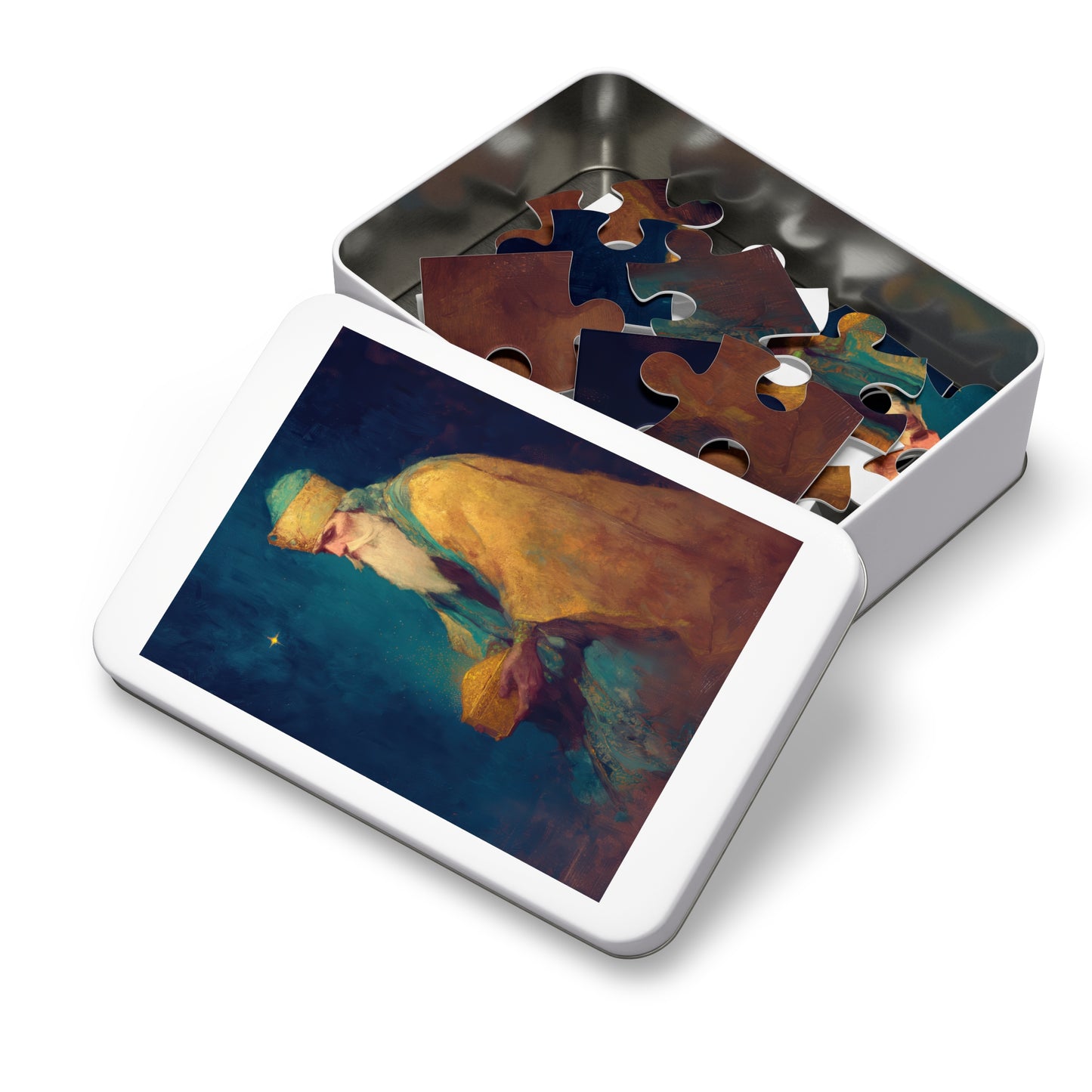 Caspar and the Offering of Worship - 3 Wise Men - Puzzle and Keepsake Tin - Religious Jigsaw Puzzle (30, 110, 252, 500,1000-Piece)