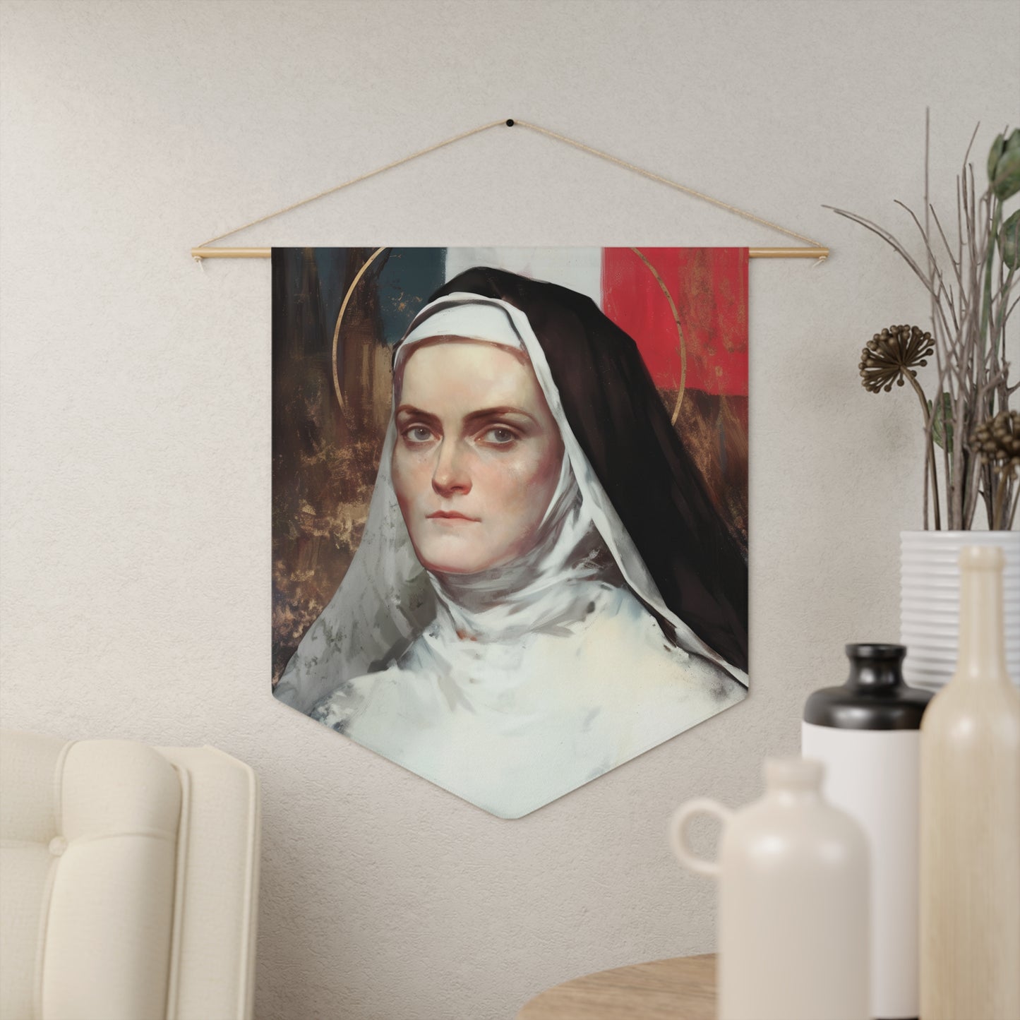 Saint Jeanne-Antide Thouret Pennant / Banner / Wall Hanging - Prayer room art - 18" x 21" - Catholic prayer Religious - Large Print