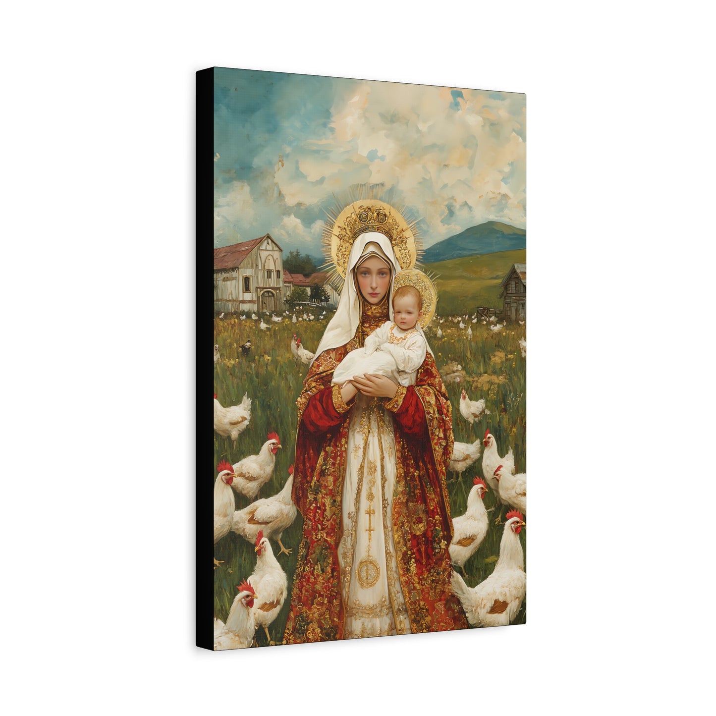 Our Lady of the Hens: Protector of the Humble Flock - Museum Wrapped Canvas - Print - Religious Art for your Home - Christian print
