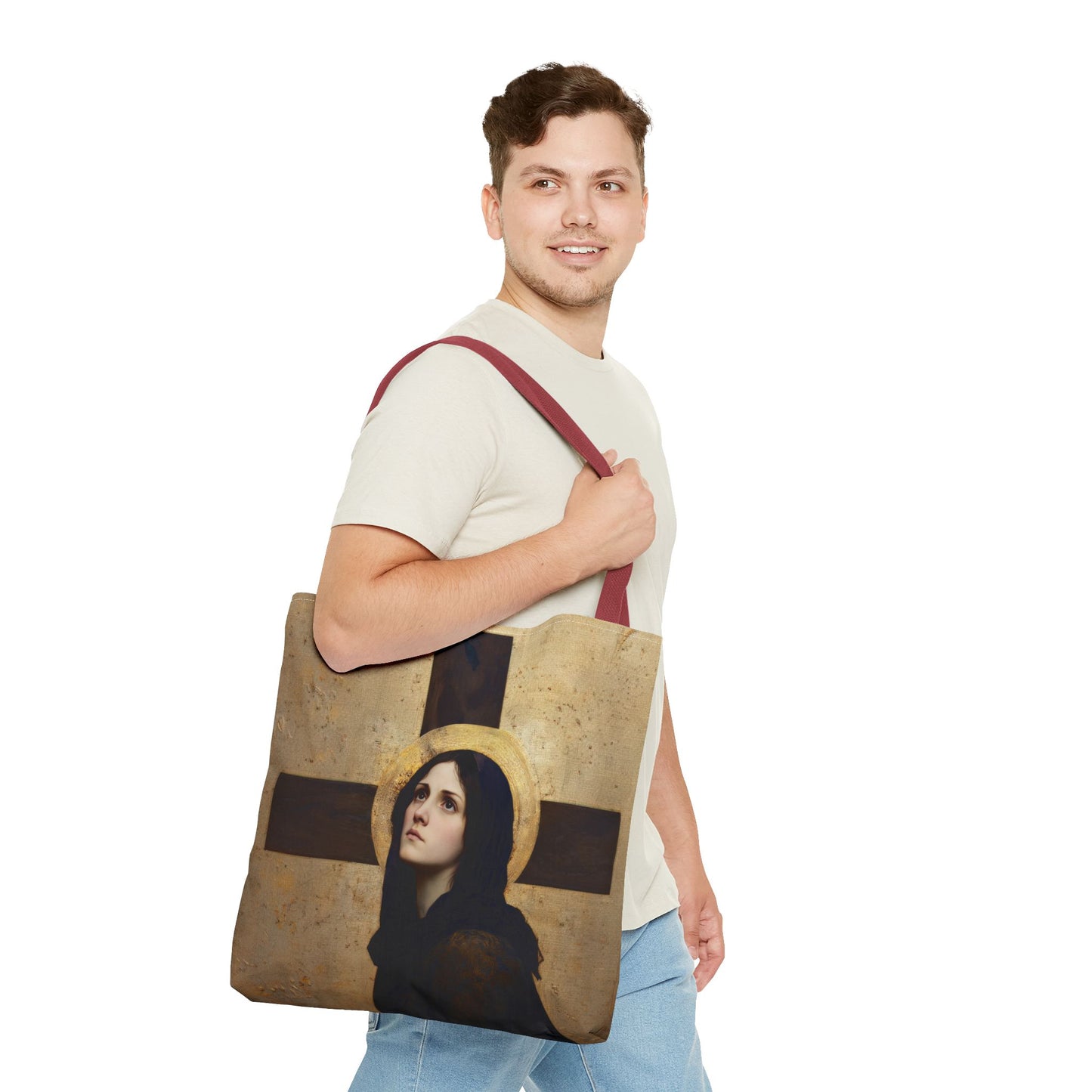 Our Lady of the Cross - Mother Mary  - Our Lady of the Crucifix - Marian Art - Tote Bag - Large Medium Small Faith Art Bag - Tote Purse