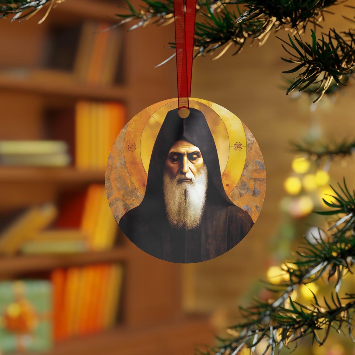 Saint Charbel Makhlouf Metal Ornament - Religious Holiday Christmas Ornament and Keepsake - Double sided - Prayer Ornament - Catholic Gift