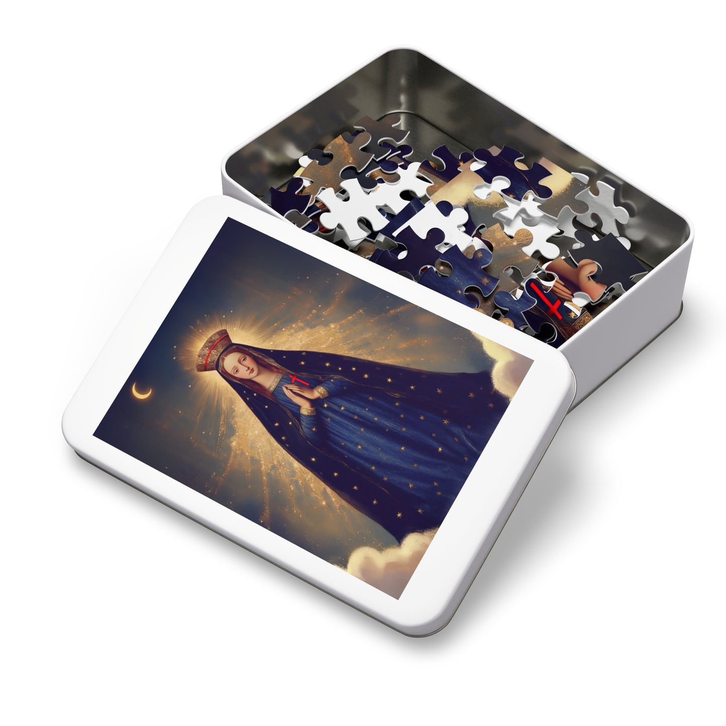 Our Lady of Pontmain - Puzzle and Tin - Religious Jigsaw Puzzle (30, 110, 252, 500,1000) - Gift Catholic Families - Mother Mary Art