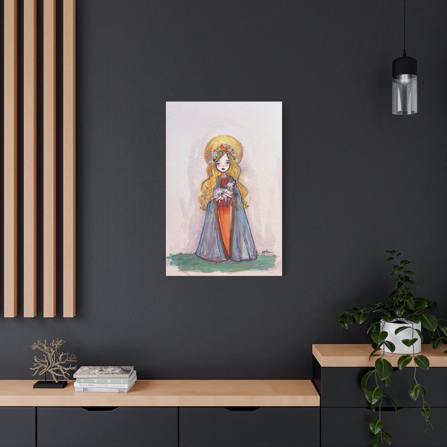 Saint Agnes of Rome Catholic Canvas Print | Christian Sacred Art | Hand-Drawn Watercolor Devotional Wall Art Religious Artwork