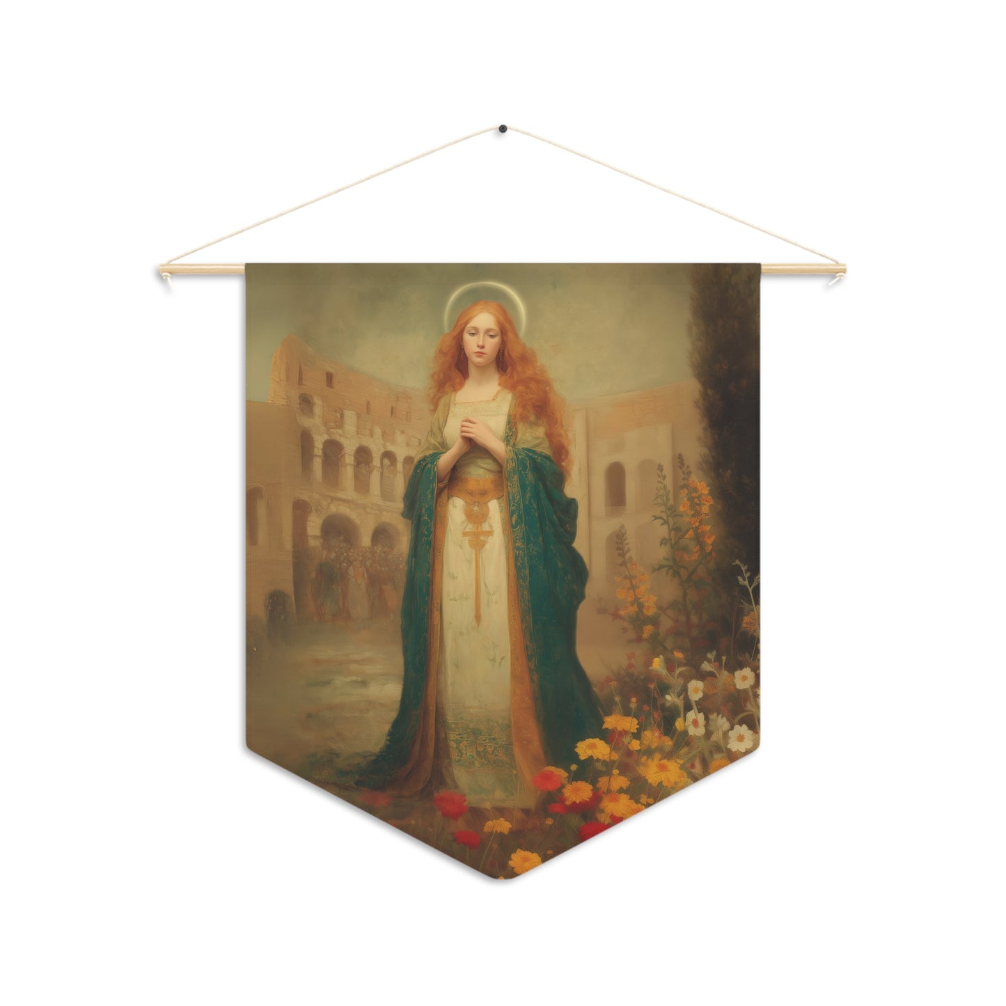 Saint Justina Pennant / Banner / Wall Hanging - Prayer room art - 18" x 21" - Catholic - Large Banner - Catholic Home