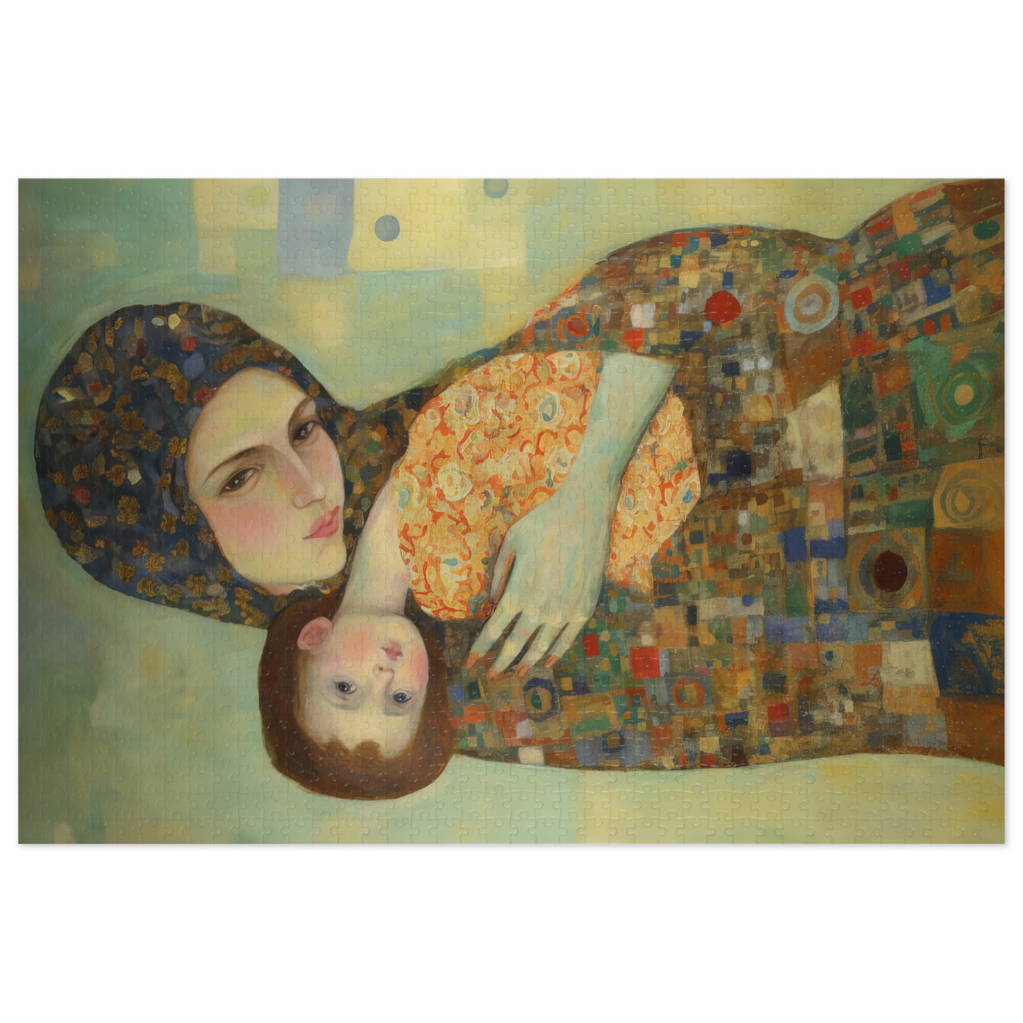 Cherished Blessing - Mary with Her Son - Based on Gustav Klimt's The Kiss - Religious Jigsaw Puzzle (30, 110, 252, 500,1000-Piece)