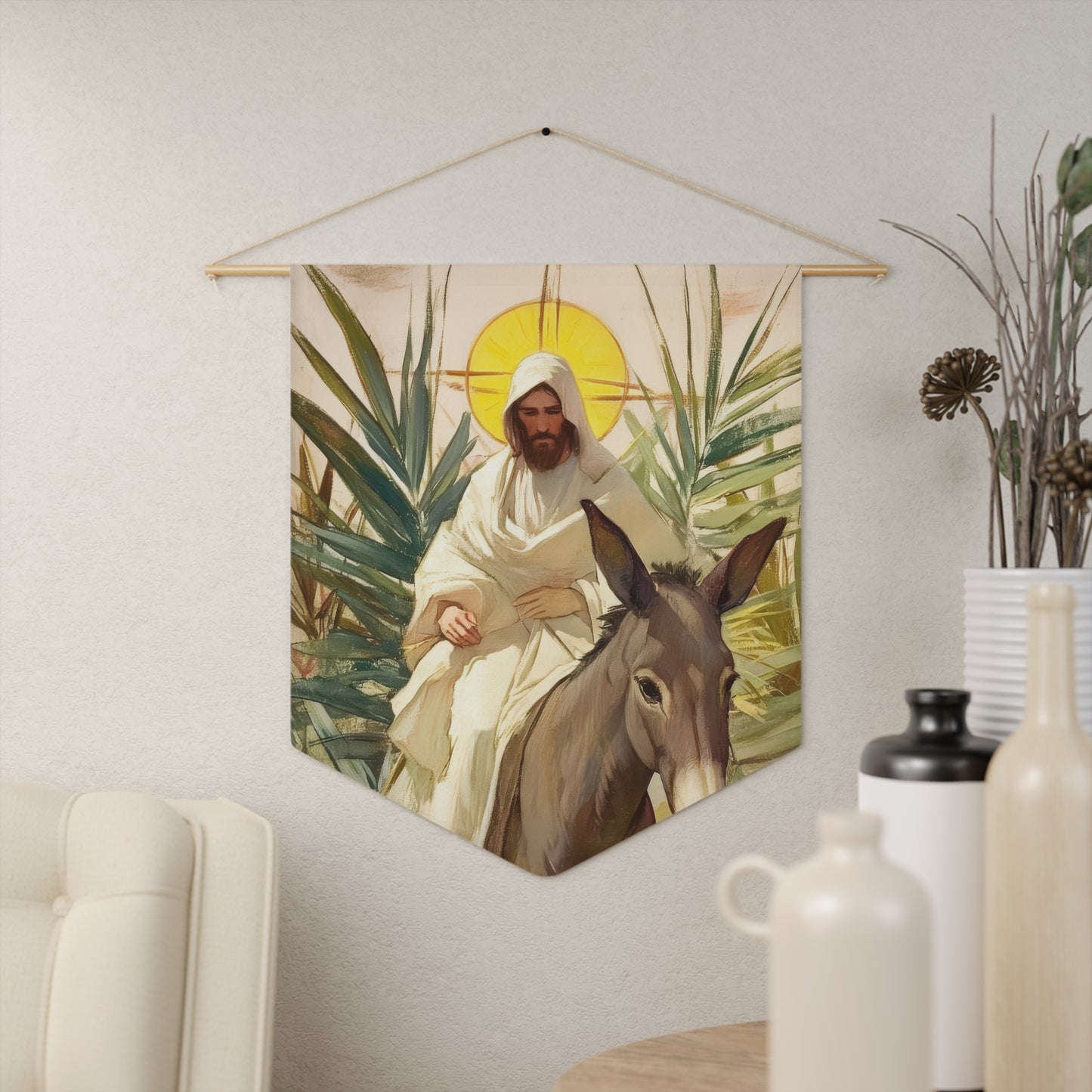 Benedictus Qui Venit (Blessed is He who comes) Pennant / Banner / Wall Hanging - Prayer room art - Catholic Home - 18" x 21"