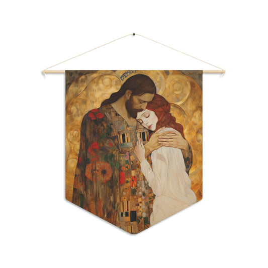 Christ Embracing Mary Magdalene Wall Banner / Wall Hanging / Pennant - Prayer room Art - 18" x 21"