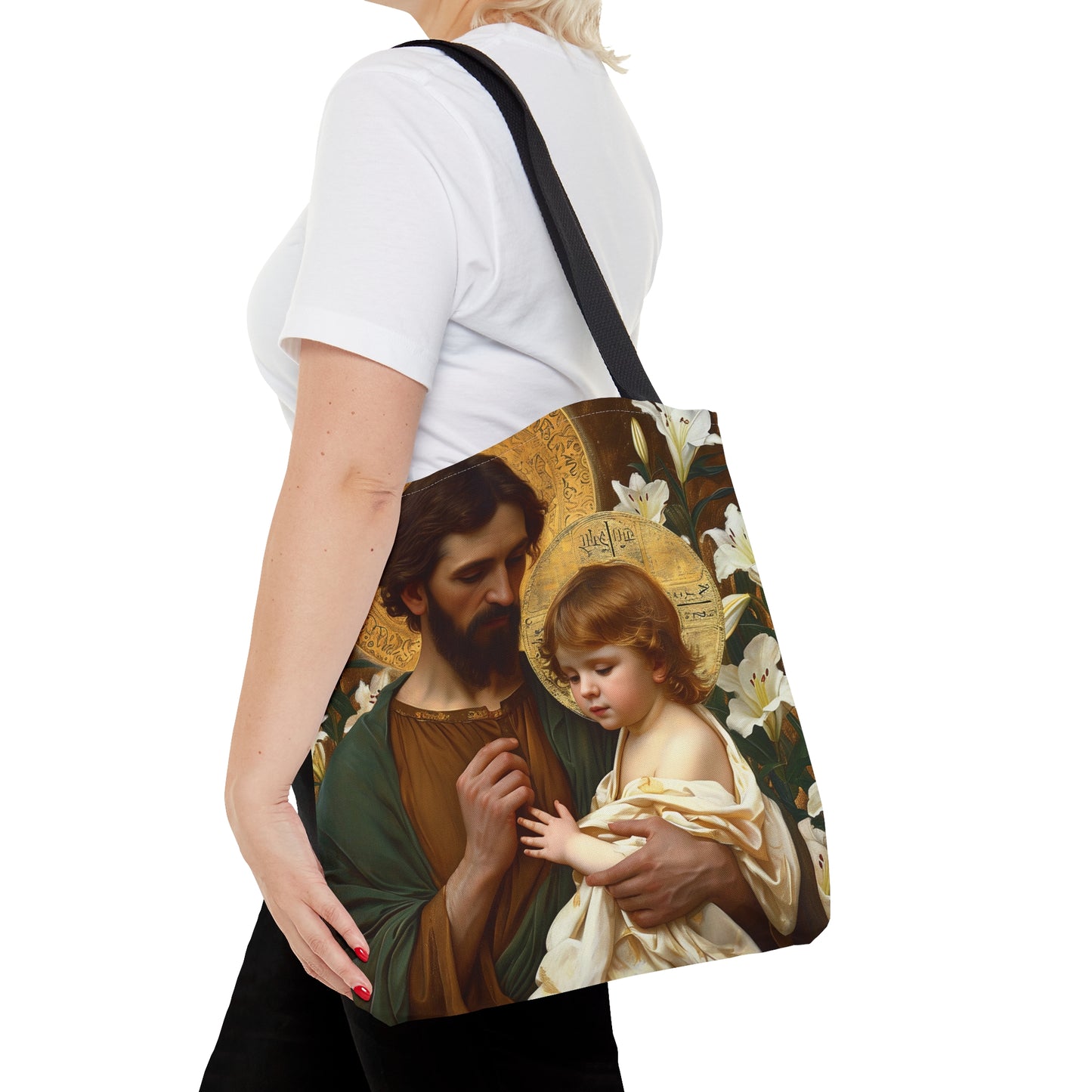 Saint Joseph and Jesus Tote Bag - Large Medium Small Faith Art Bag - Catholic Faith Purse - Double Sided - Religious Art - Christ Child