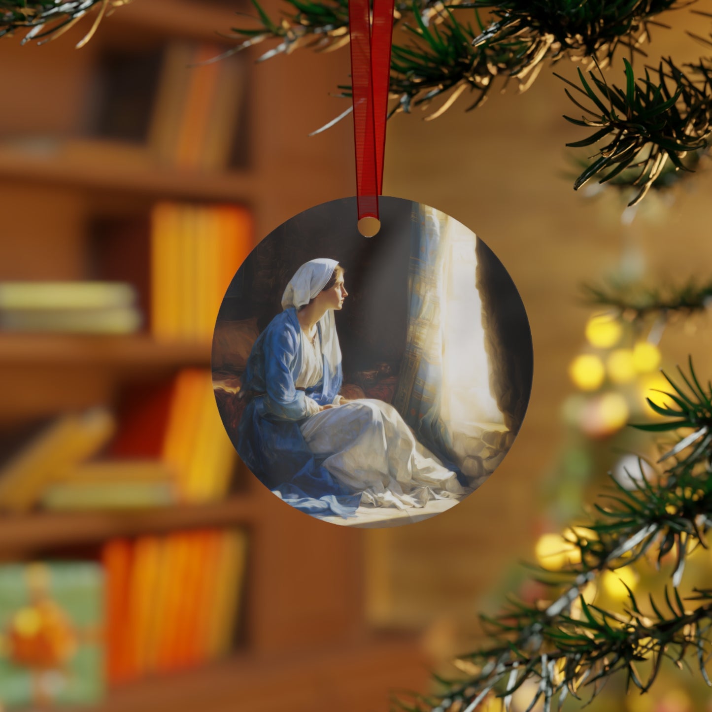Mary's Yes - Quiet Fiat - Mother Mary - Marian Art - Metal Ornament - Religious Holiday Christmas Ornament