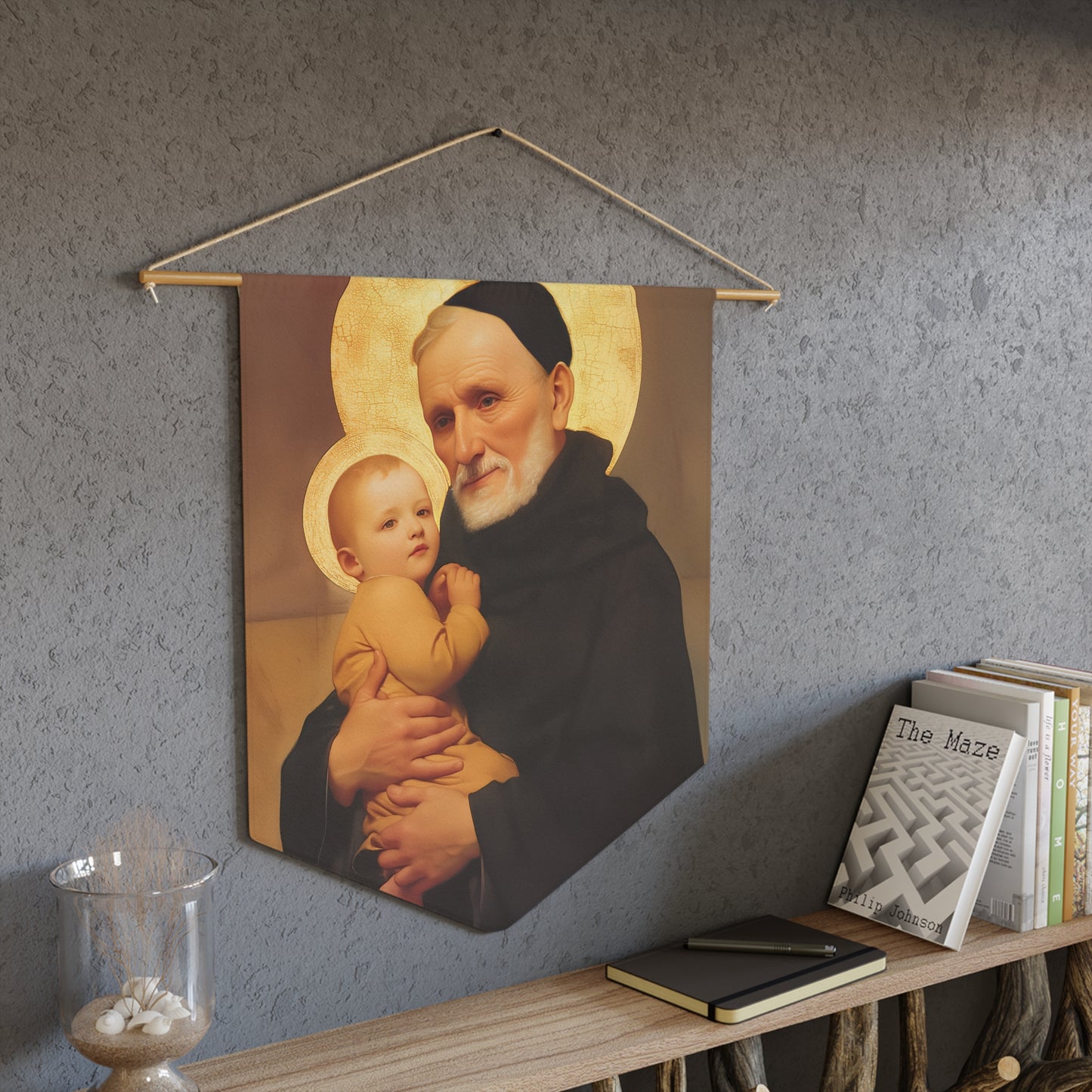 Saint Bernardino Realino Pennant / Banner / Wall Hanging - Prayer room art - 18" x 21" - Catholic prayer Religious Christian Gift