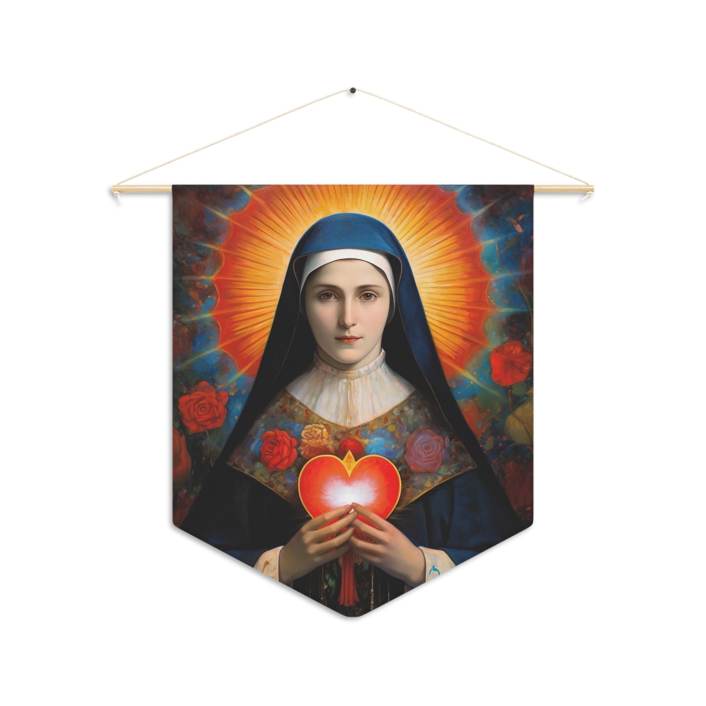 Saint Jane Frances de Chantal Wall Banner / Wall Hanging - Prayer room art - Catholic Home Art - Our Lady of Guadalupe - 18" x 21"