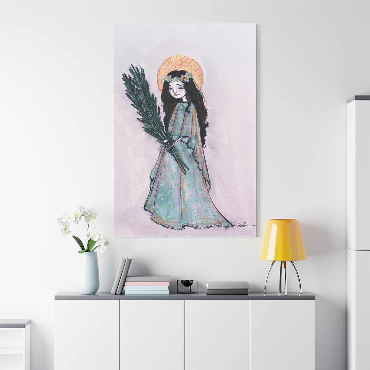 Saint Faith Canvas Print - Hand-Drawn Art - Catholic Print | Faith Hope and Charity Sacred Art | Sanctified Solocosmo Religious Artwork