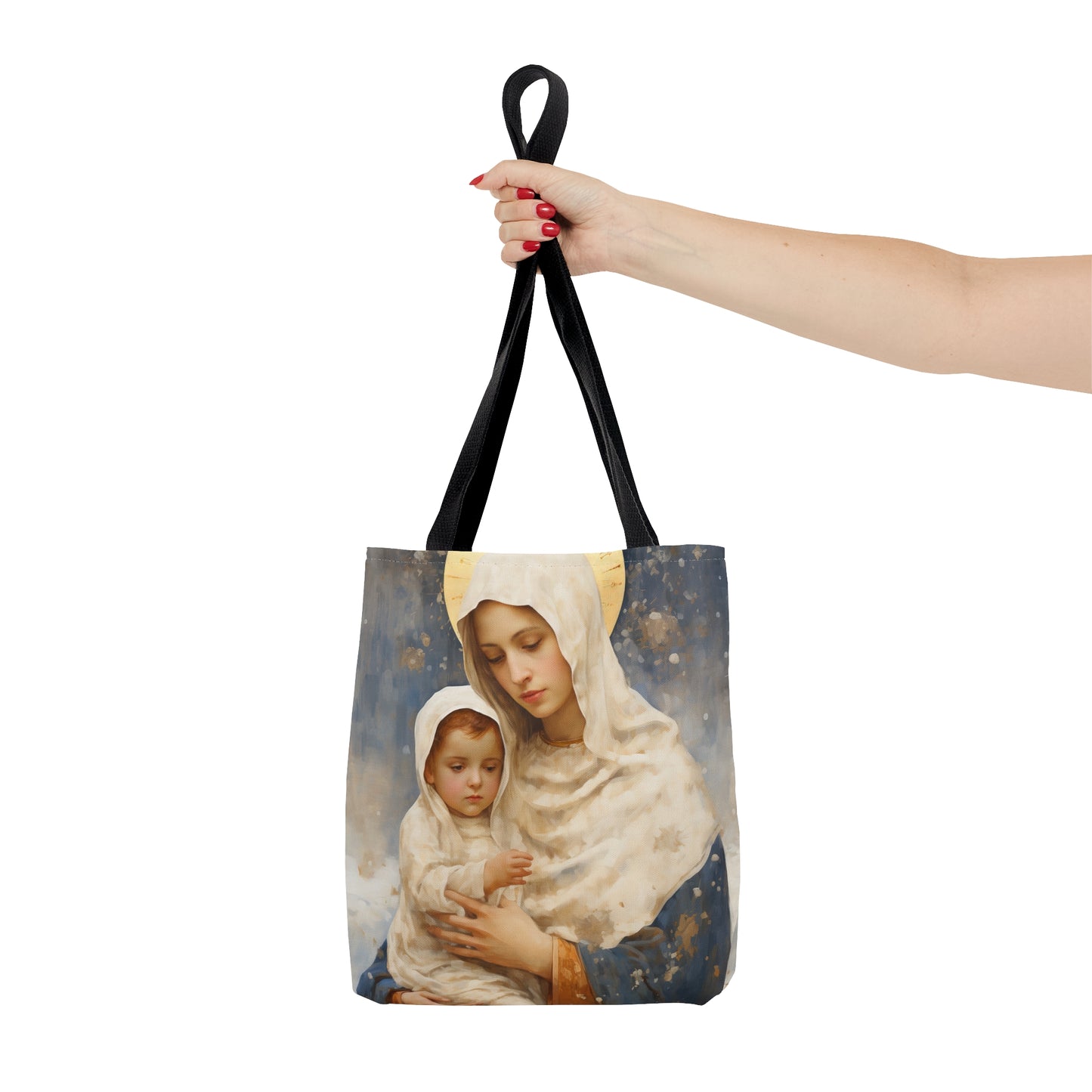 Winter's Grace : Our Lady of the Snows Tote Bag - Catholic faith inspired carry-all purse - day to day bag - Double Sided