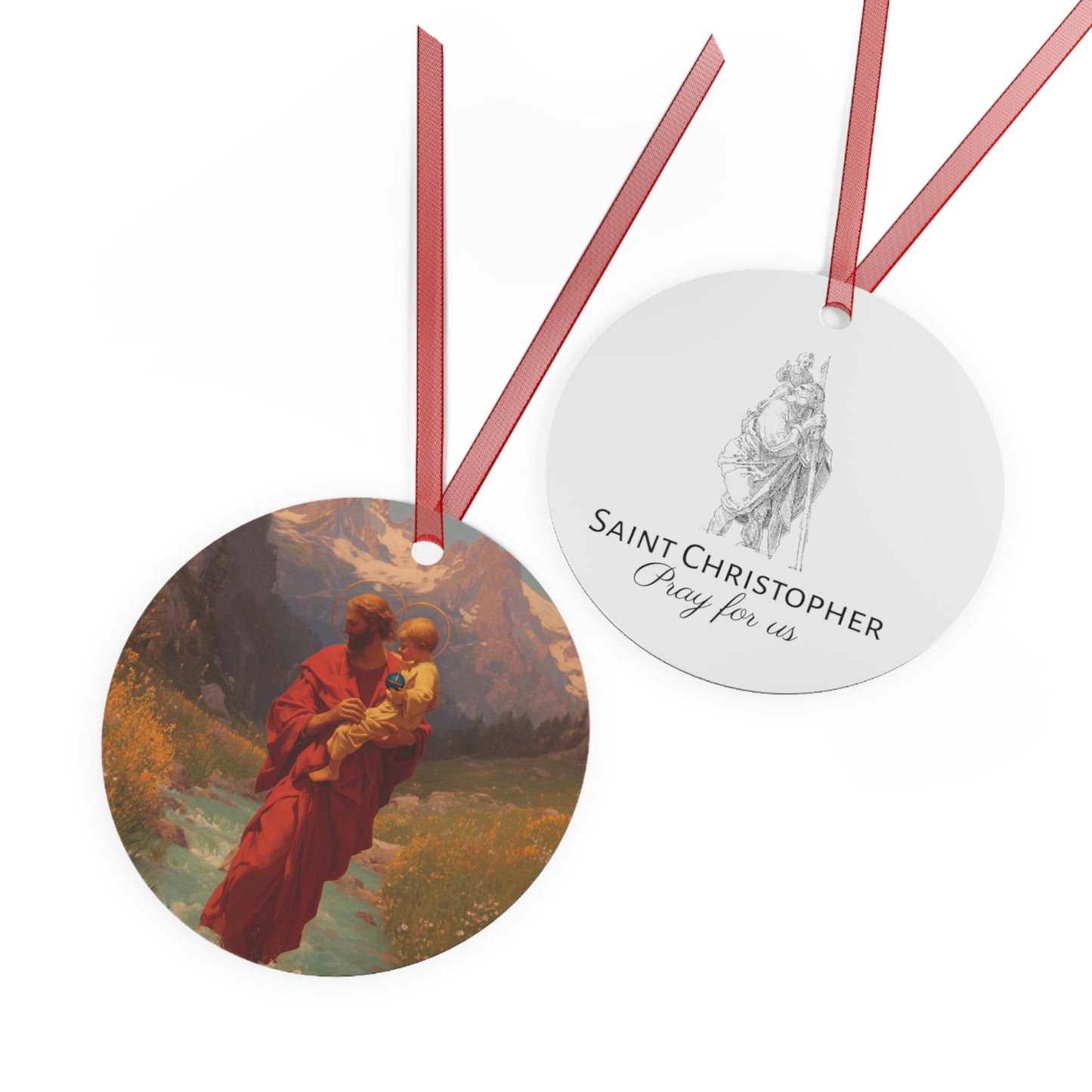 Saint Christopher Metal Ornament - Religious Holiday Christmas Ornament and Keepsake - Prayer Ornament