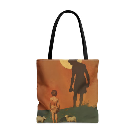 The Victor Had No Sword - David and Goliath  Tote Bag - Large Medium Small Faith Art Bag - Bible Study Faith Purse - Double Sided