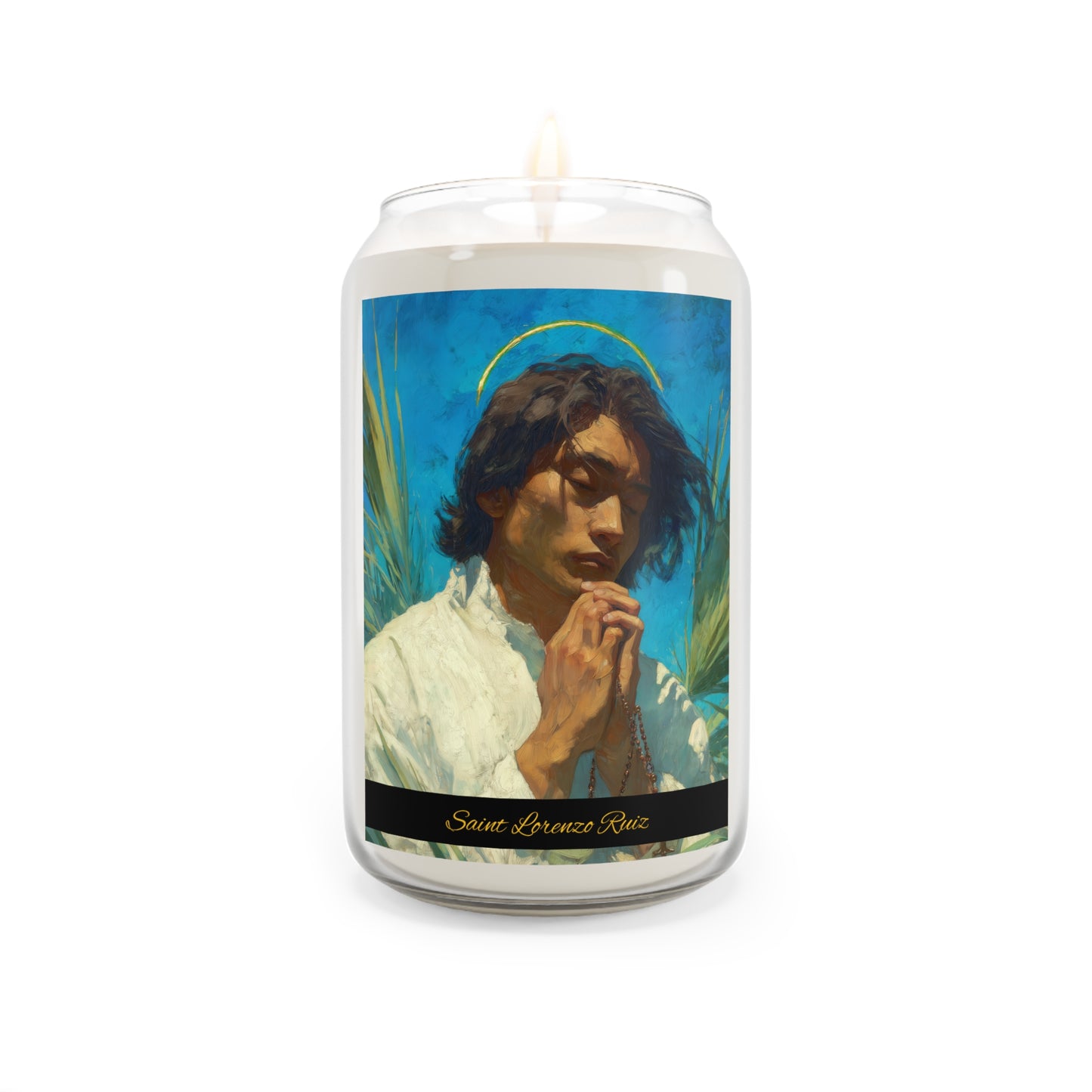 Saint Lorenzo Ruiz - Scented Prayer Candle, 13.75oz -  Candle - Catholic Art - prayer room Scented Candle - Martyr Art