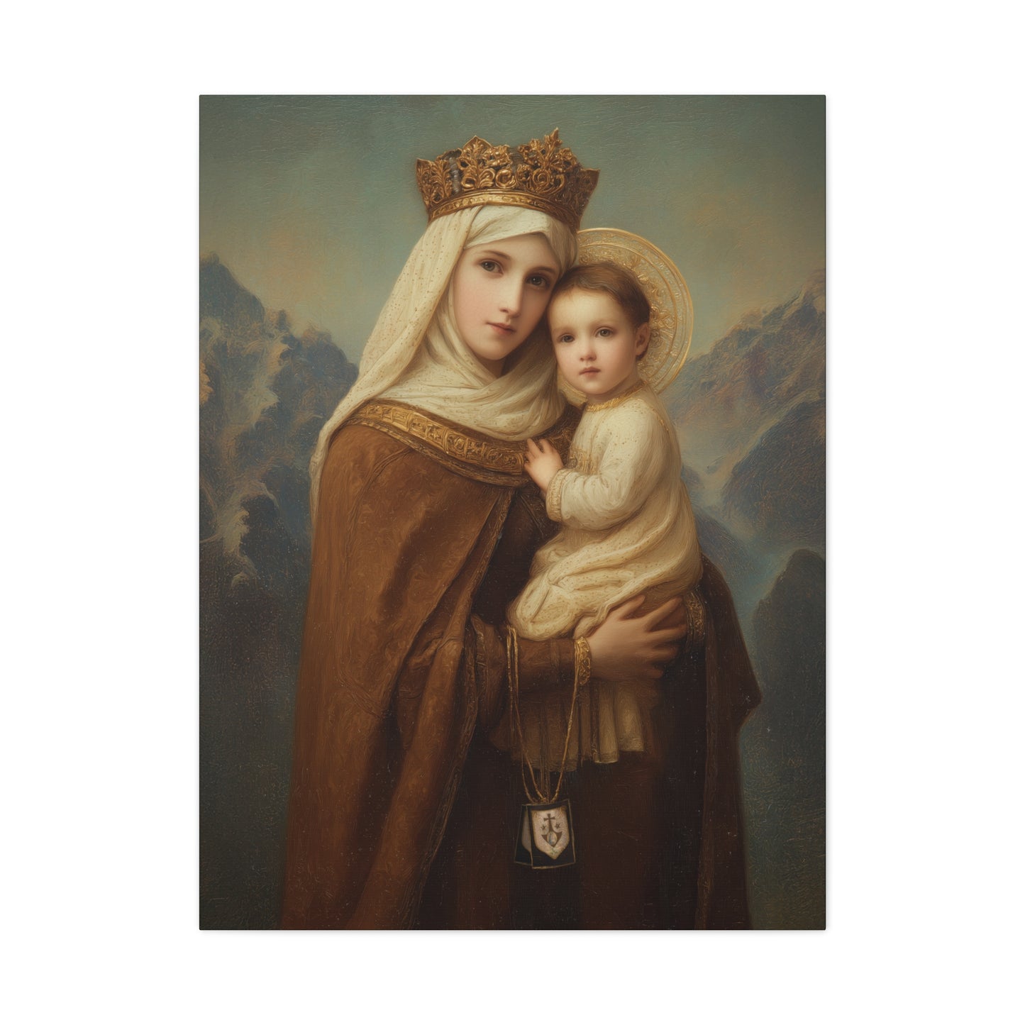A Cord Between Heaven and Earth - Our Lady of Mount Carmel Wrapped Canvas Print - Multiple Sizes - Catholic Home art Matte Canvas, Stretched