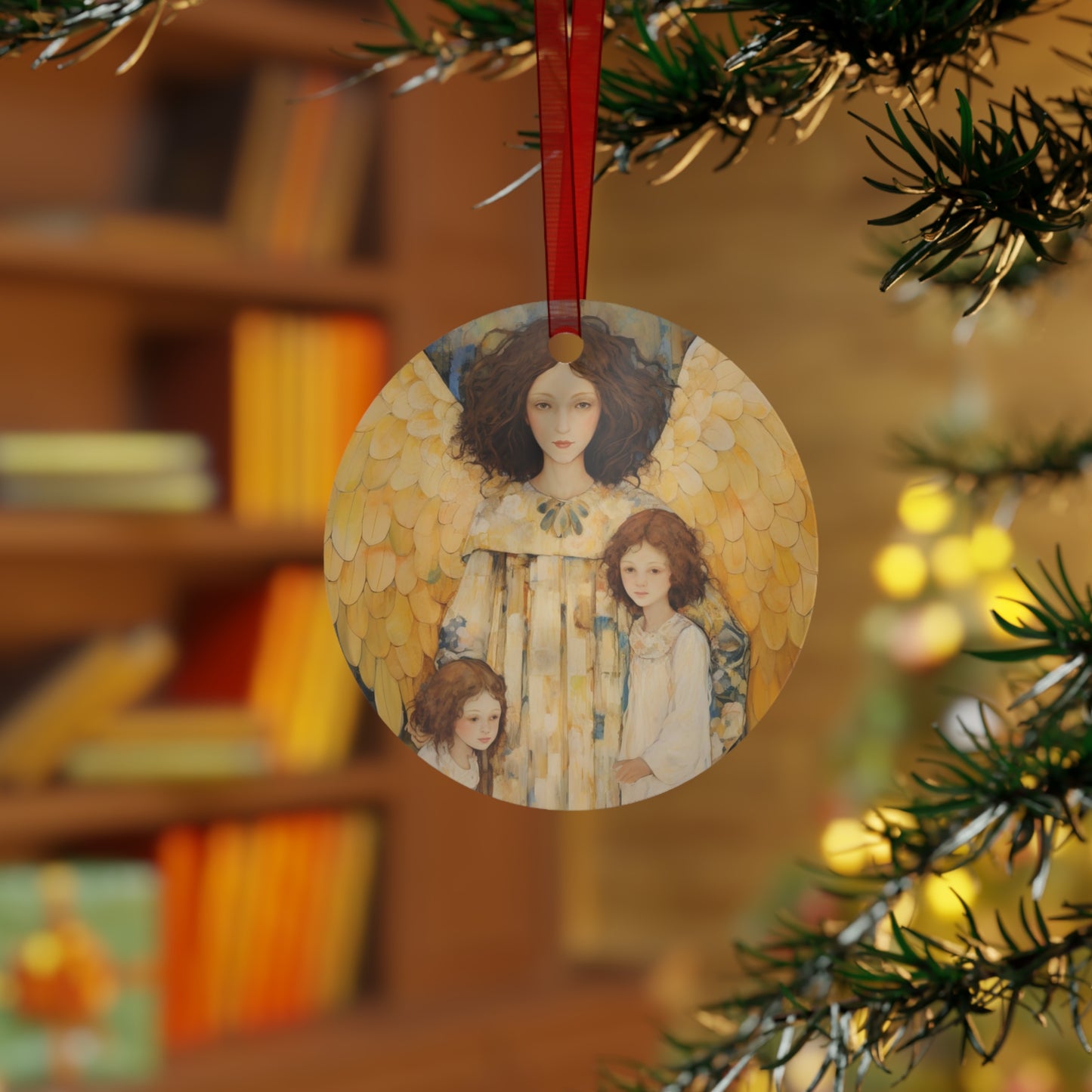 Embrace of the Guardian Metal Ornament - Religious Holiday Christmas Ornament and Keepsake - Double sided - Prayer Ornament - Guardian Angel