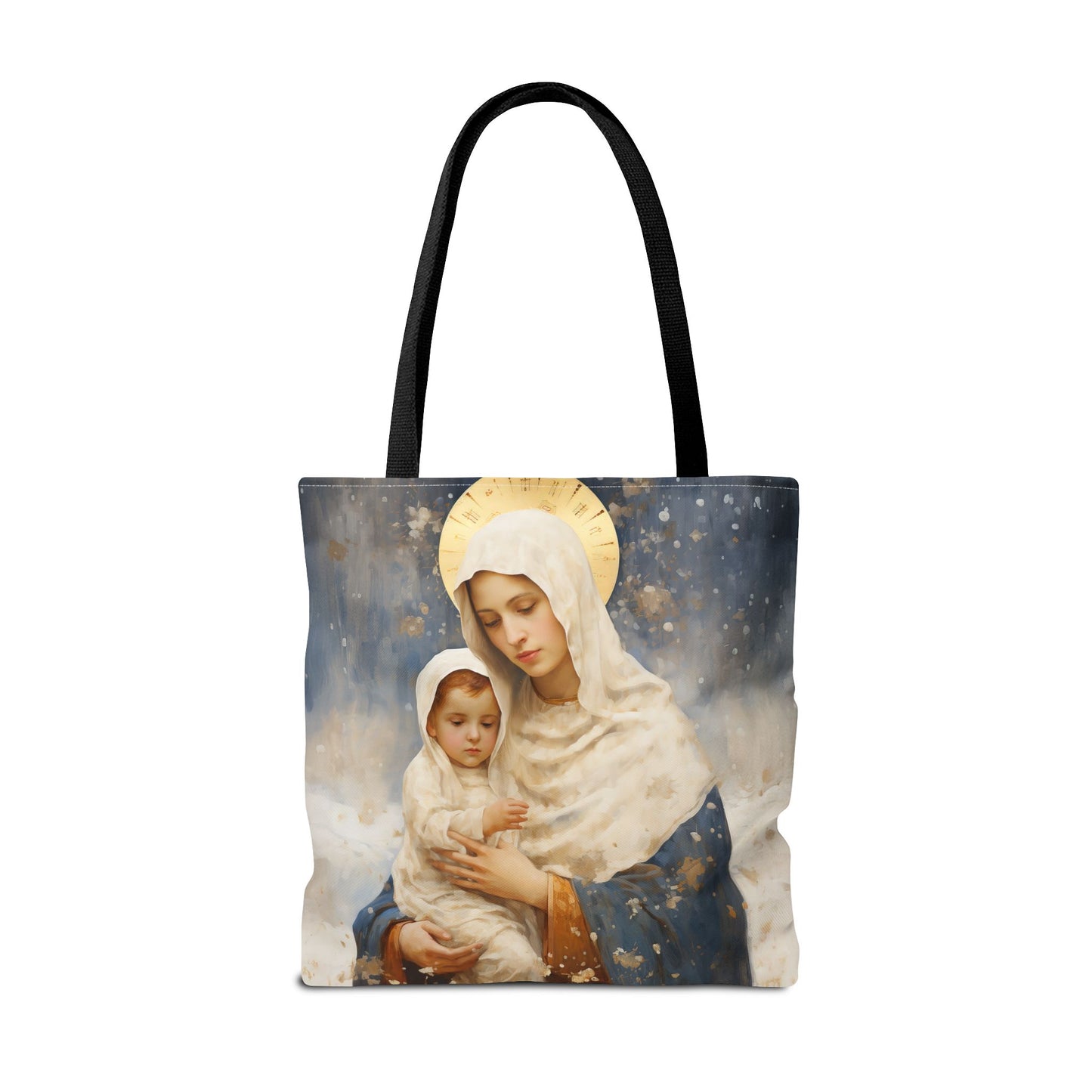 Winter's Grace : Our Lady of the Snows Tote Bag - Catholic faith inspired carry-all purse - day to day bag - Double Sided
