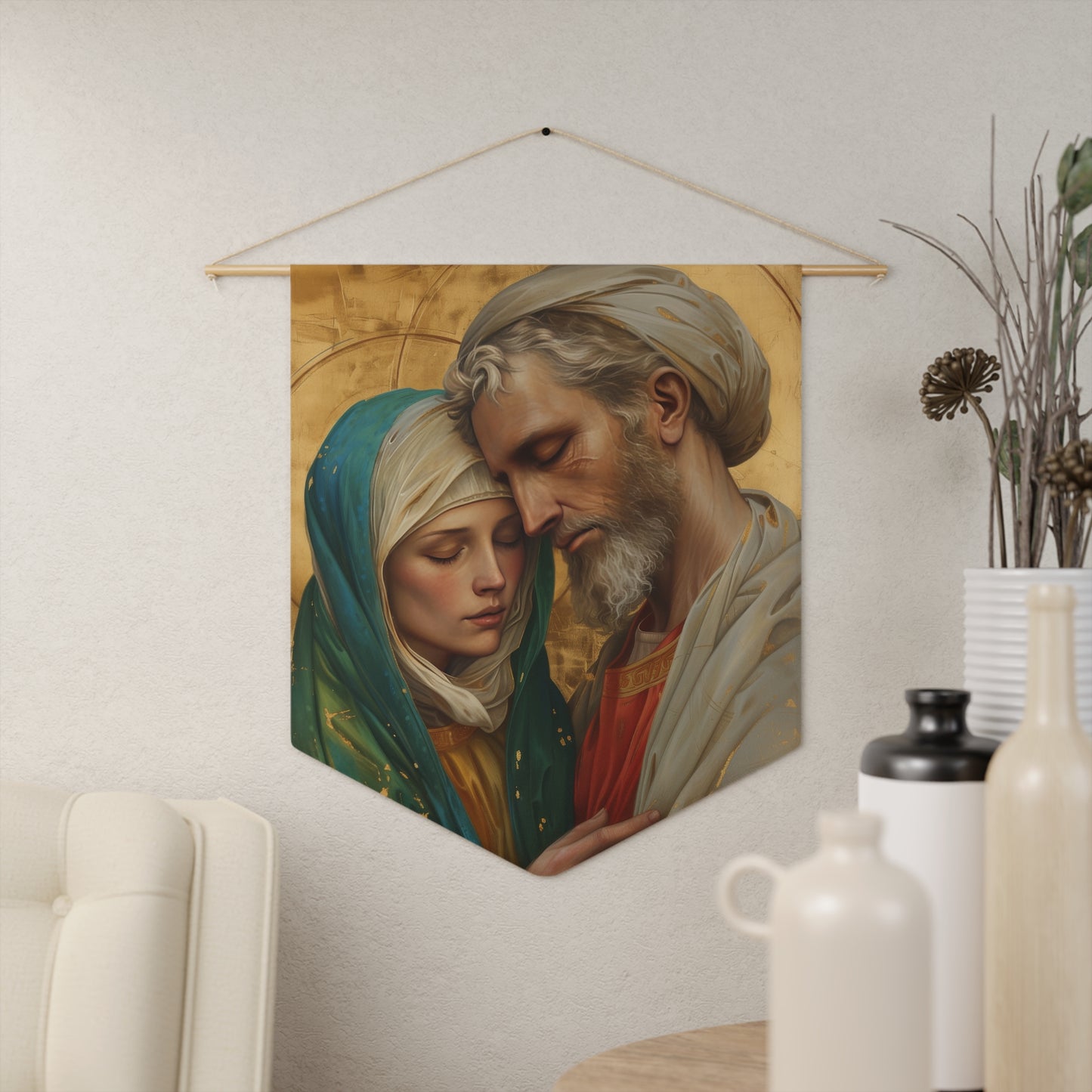 Saints Peter and Fevronia of Murom Wall Banner / Wall Hanging / Pennant - Religious Art for your home - Catholic Art - Large - 18" x 21"