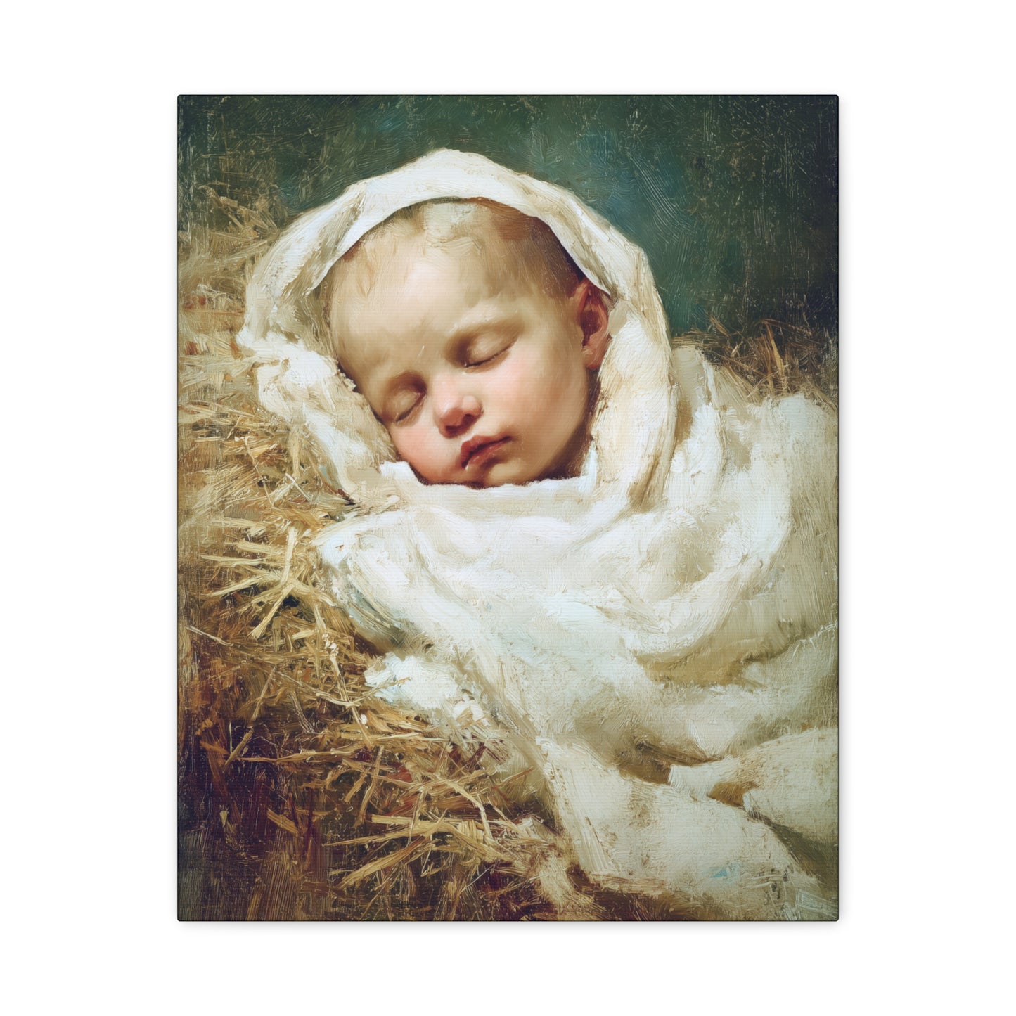 The Christ Child Resting in the Silence of the Manger - Gallery Wrapped Canvas - Print - Religious Art for your Home - Catholic Art Print