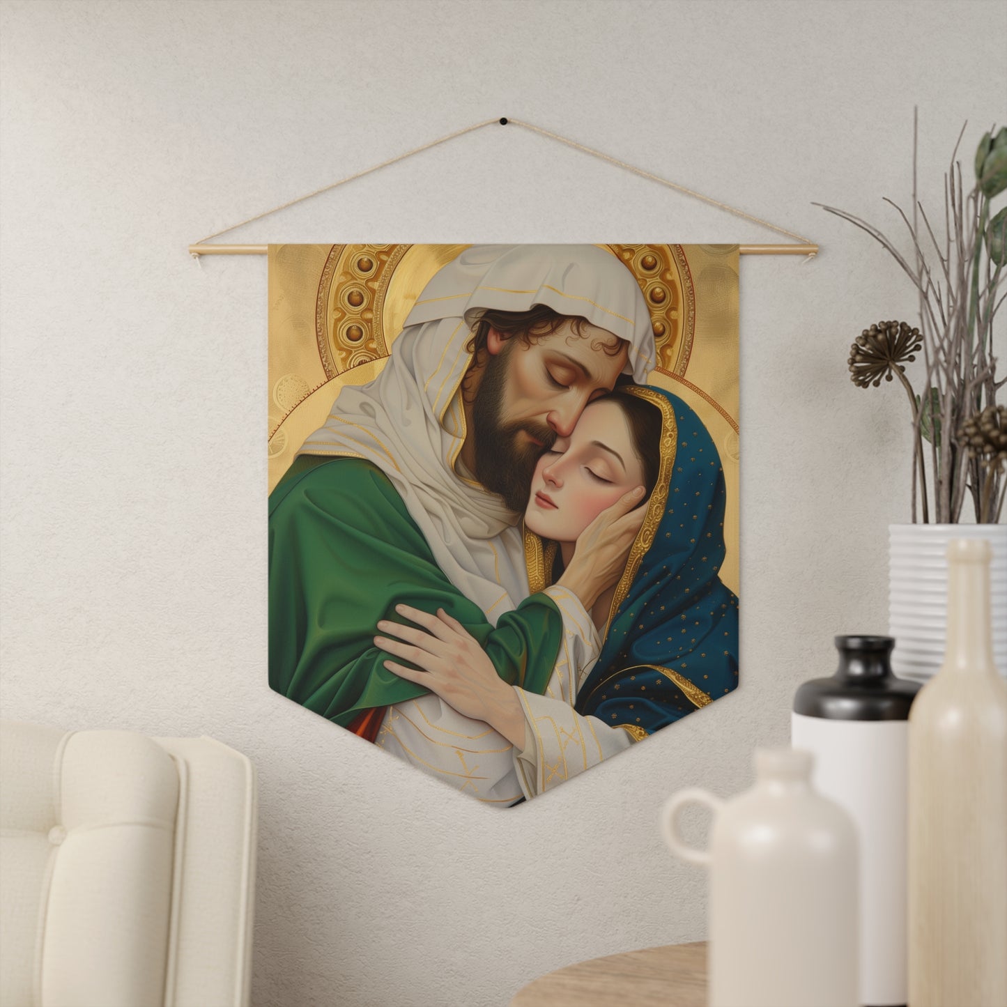 Saints Aquila and Priscilla Wall Banner / Wall Hanging / Pennant - Religious Art for your home - Catholic Art - Large - 18" x 21"