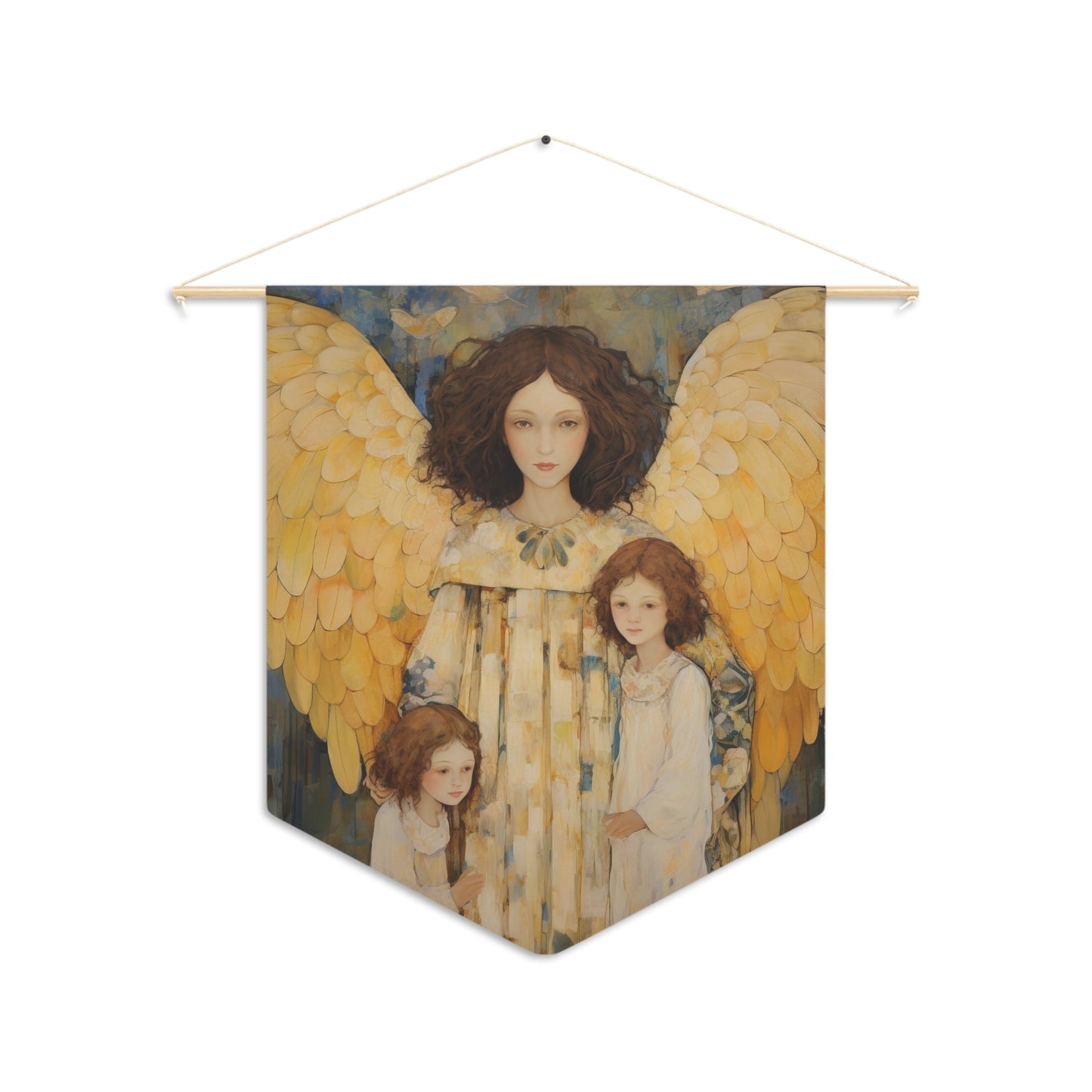 Embrace of the Guardian Wall Banner / Wall Hanging - Prayer room art - Guardian Angel Art - Nursery Room print - 18" x 21"