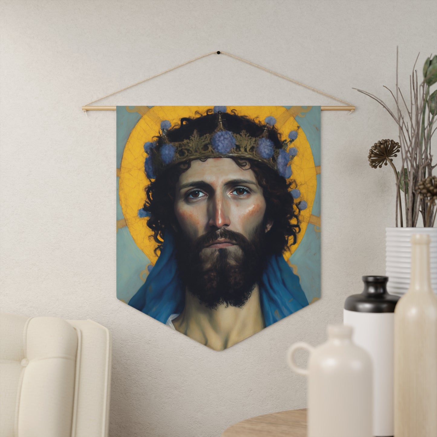 Portrait of Christ Wall Banner / Wall Hanging - Prayer room art - Large religious Christian Jesus Print - Prayer room art - 18" x 21"