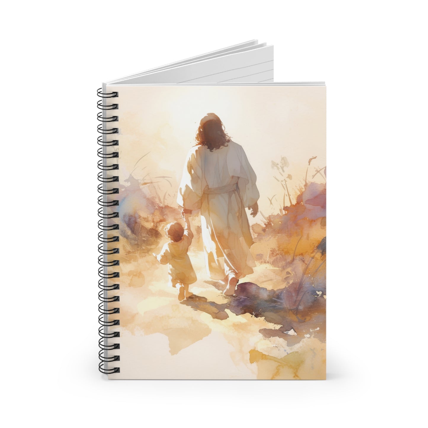 Jesus Guiding a Child in Faith - Christ and Child - Sanctified Souls Art - Religious - Spiral Notebook - Ruled Line - Religious art