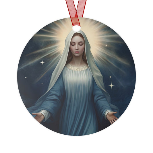 Our Lady, Star of the Sea Metal Ornament - Religious Holiday Christmas Ornament and Keepsake - Double sided - Prayer Ornament