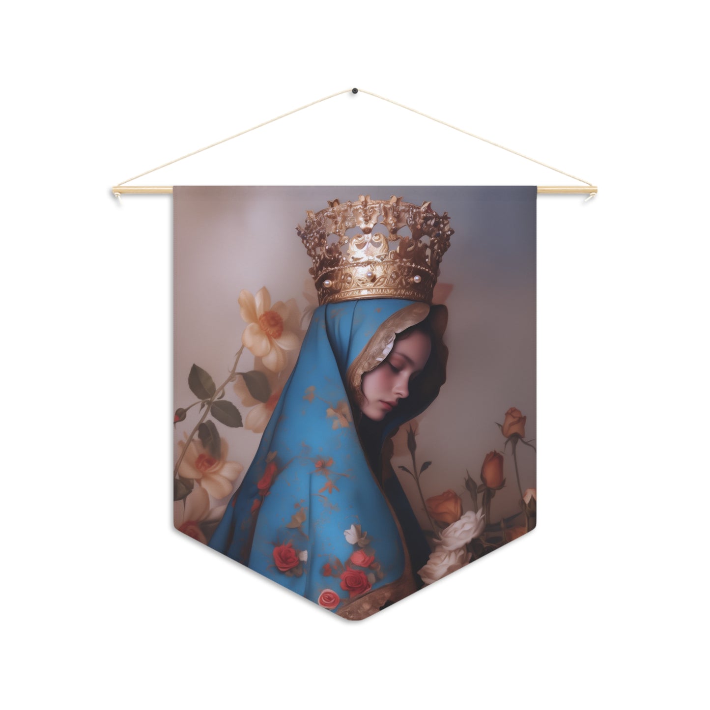 Our Lady of the Roses Wall Banner / Wall Hanging - Christian Art - Prayer room - 18" x 21" - Mother Mary