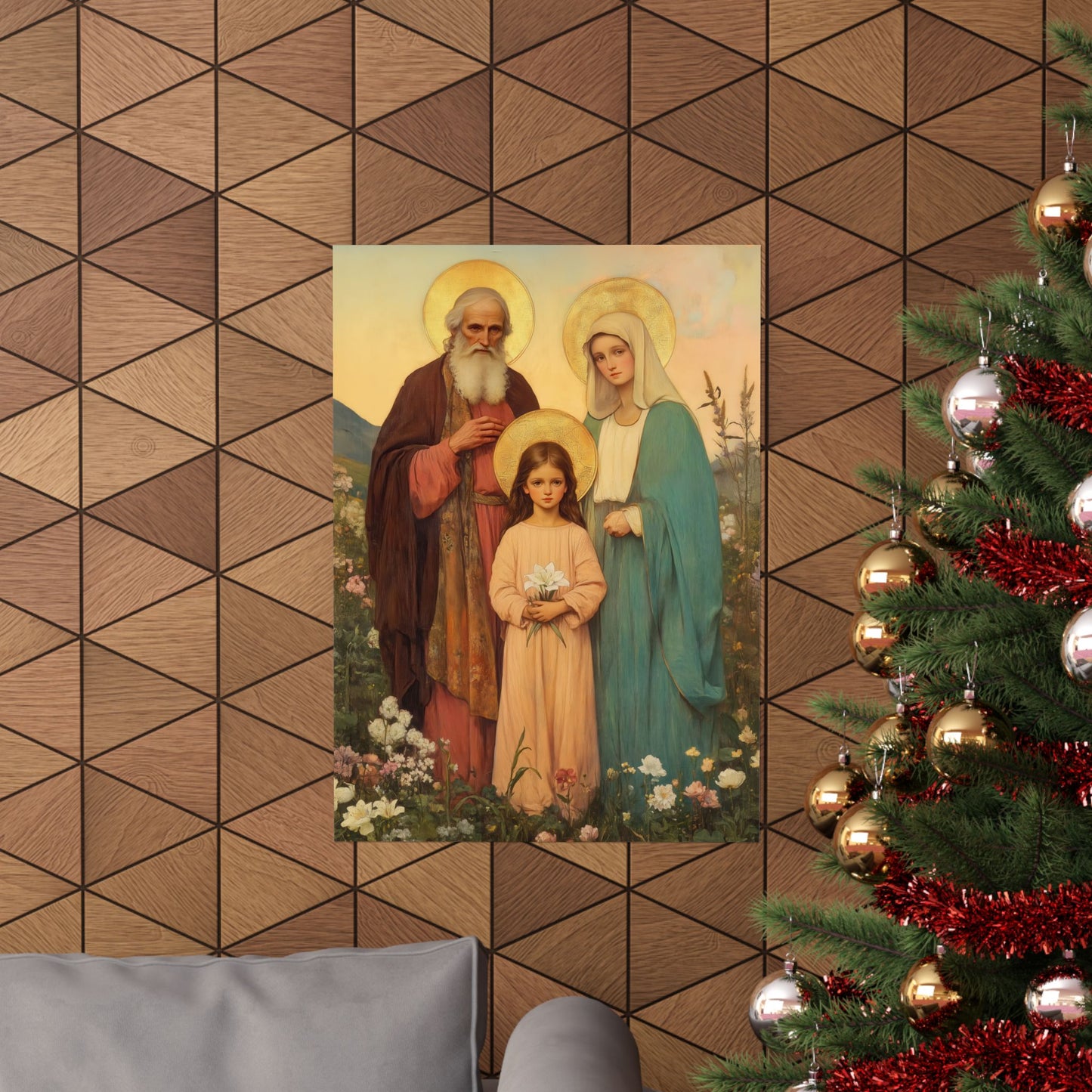 Saints Joachim and Anne with Young Mary - Sanctified Souls Print - Multiple Sizes - Premium Matte Vertical Posters