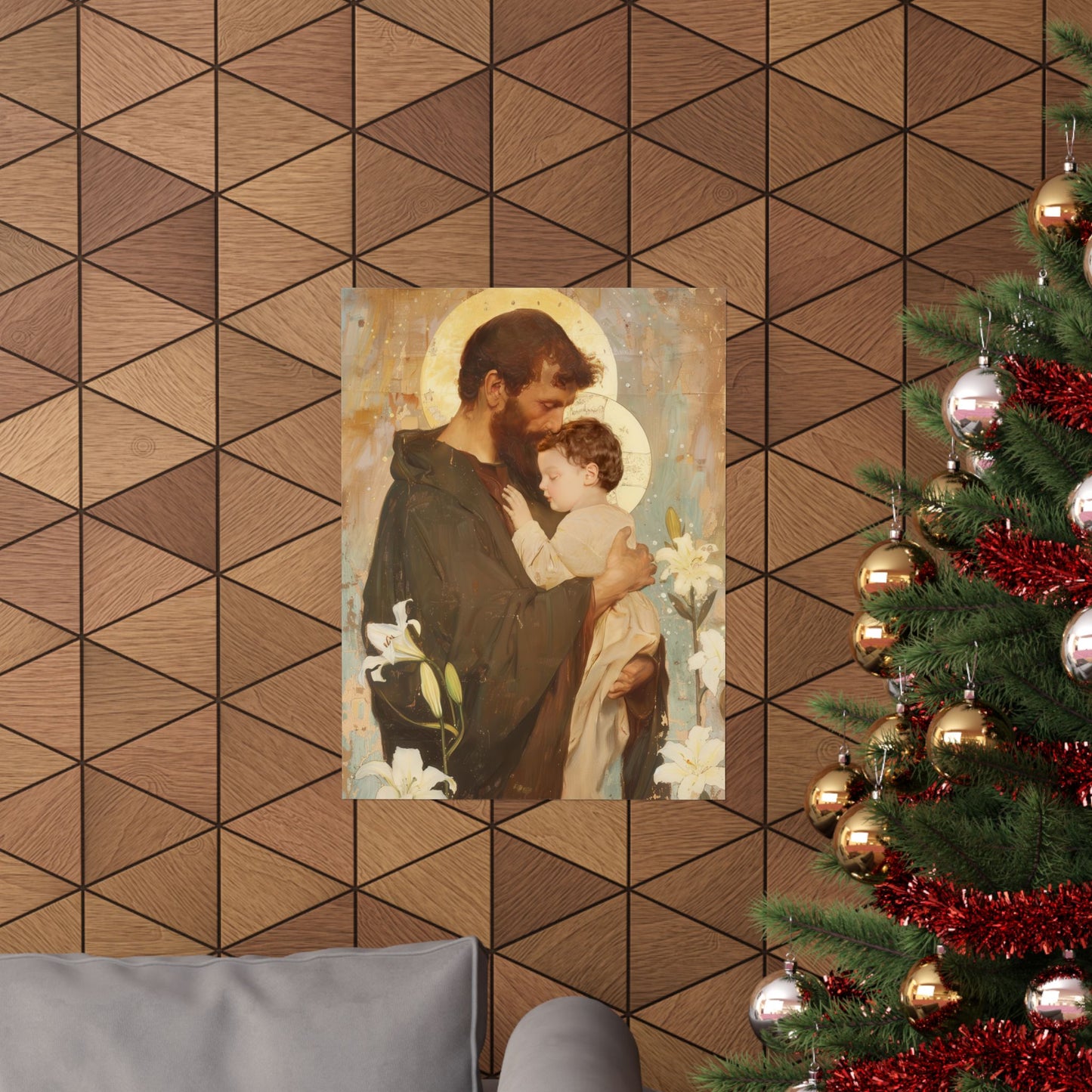 Saint Joseph and the Christ Child  - Sanctified Souls Print - Multiple Sizes - Premium Matte Vertical Posters