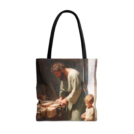 Saint Joseph the Worker Tote Bag - Large Medium Small Faith Art Bag - Catholic Faith Purse - Double Sided