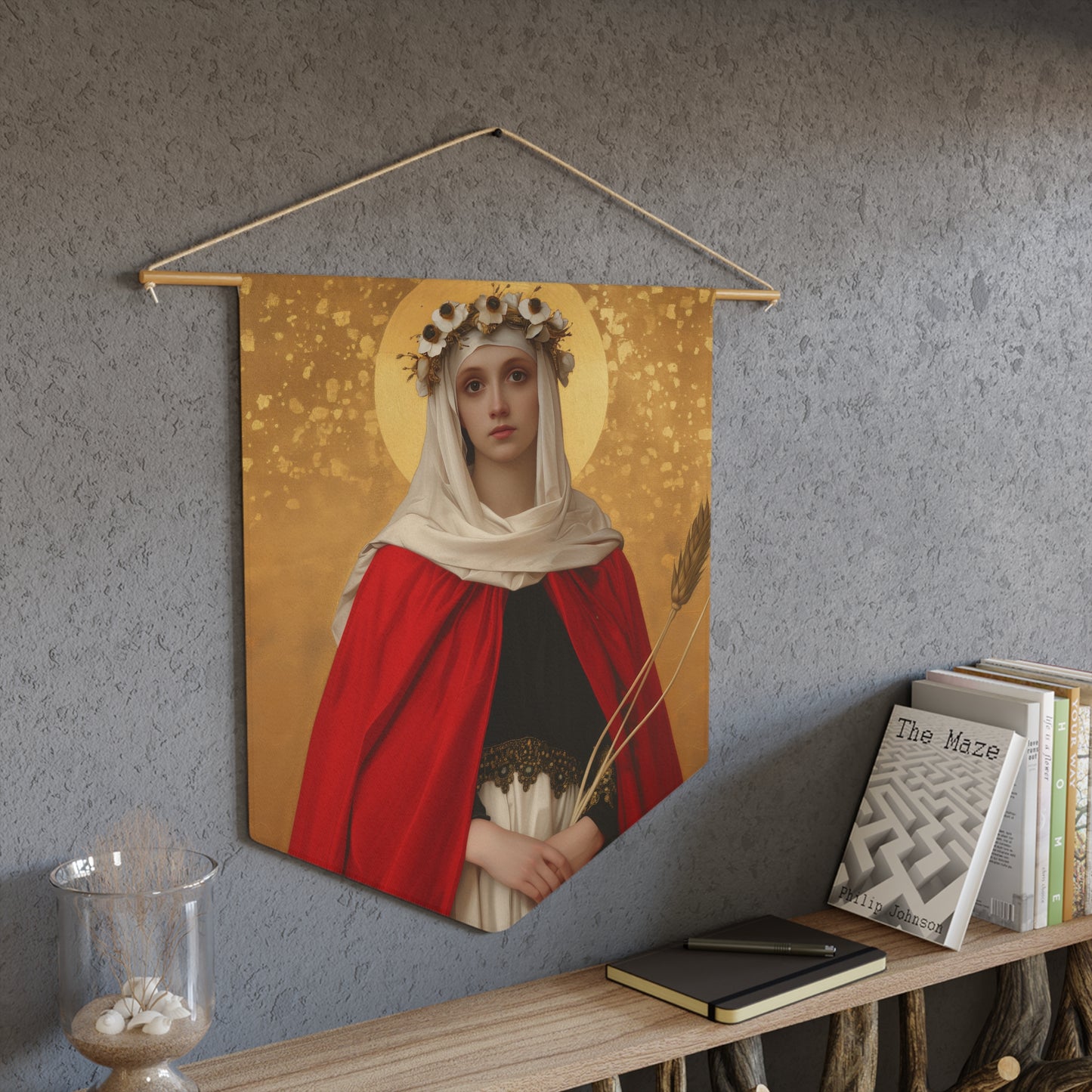 Saint Solange of Bourges Wall Banner / Wall Hanging - Prayer room art - Catholic - Large Saint Art - 18" x 21"