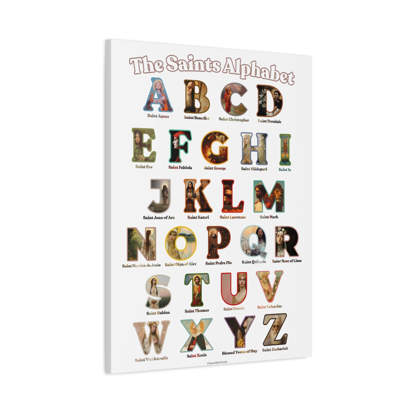 Catholic Saints ABC Alphabet Canvas - A to Z Saints Wall Art - Catholic Saints Chart - Catholic Nursery / Homeschool - Saints of the Church