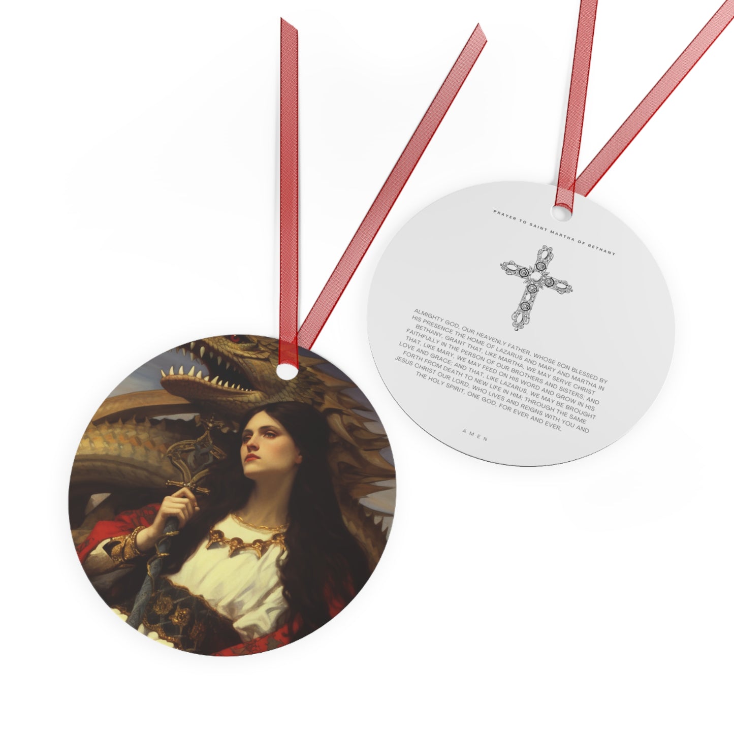 Saint Martha of Bethany Metal Ornament - Religious Holiday Christmas Ornament and Keepsake - Double sided - Prayer Ornament - Catholic Gift