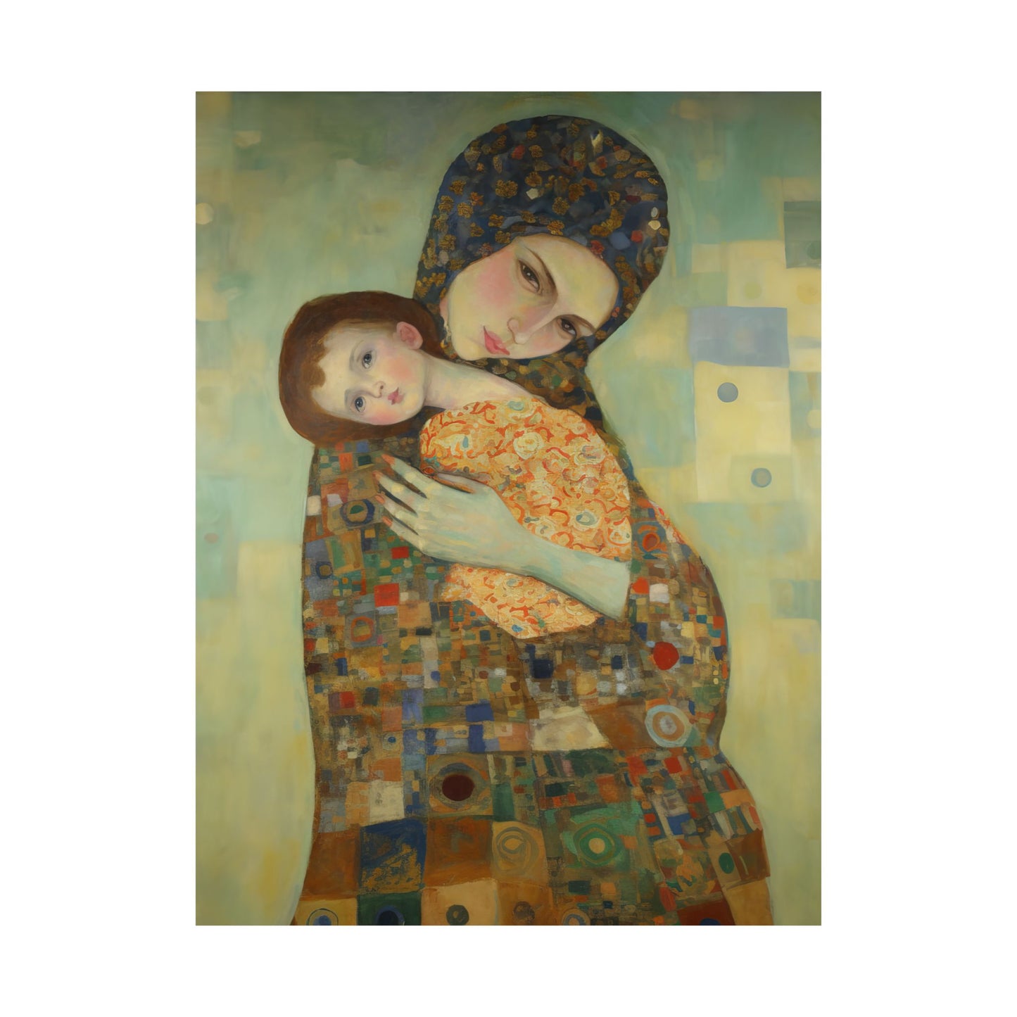 Cherished Blessing - Mary with Her Son - Based on Gustav Klimt's The Kiss - Multiple Sizes - Premium Matte Vertical Posters - Christ Child