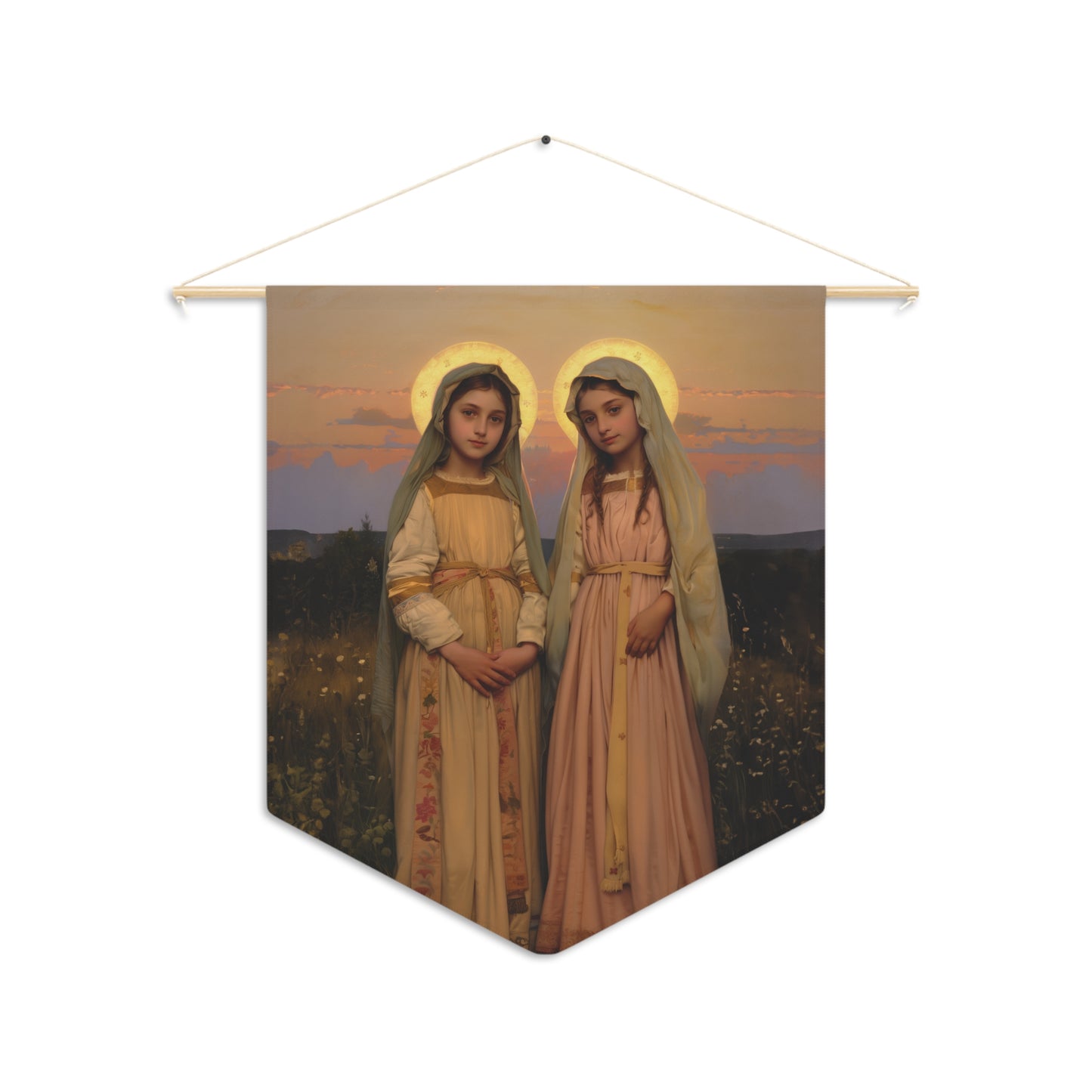 Saints Nunilo and Alodia Pennant / Banner / Wall Hanging - Prayer room art - 18" x 21" - Catholic prayer Religious - Large Banner